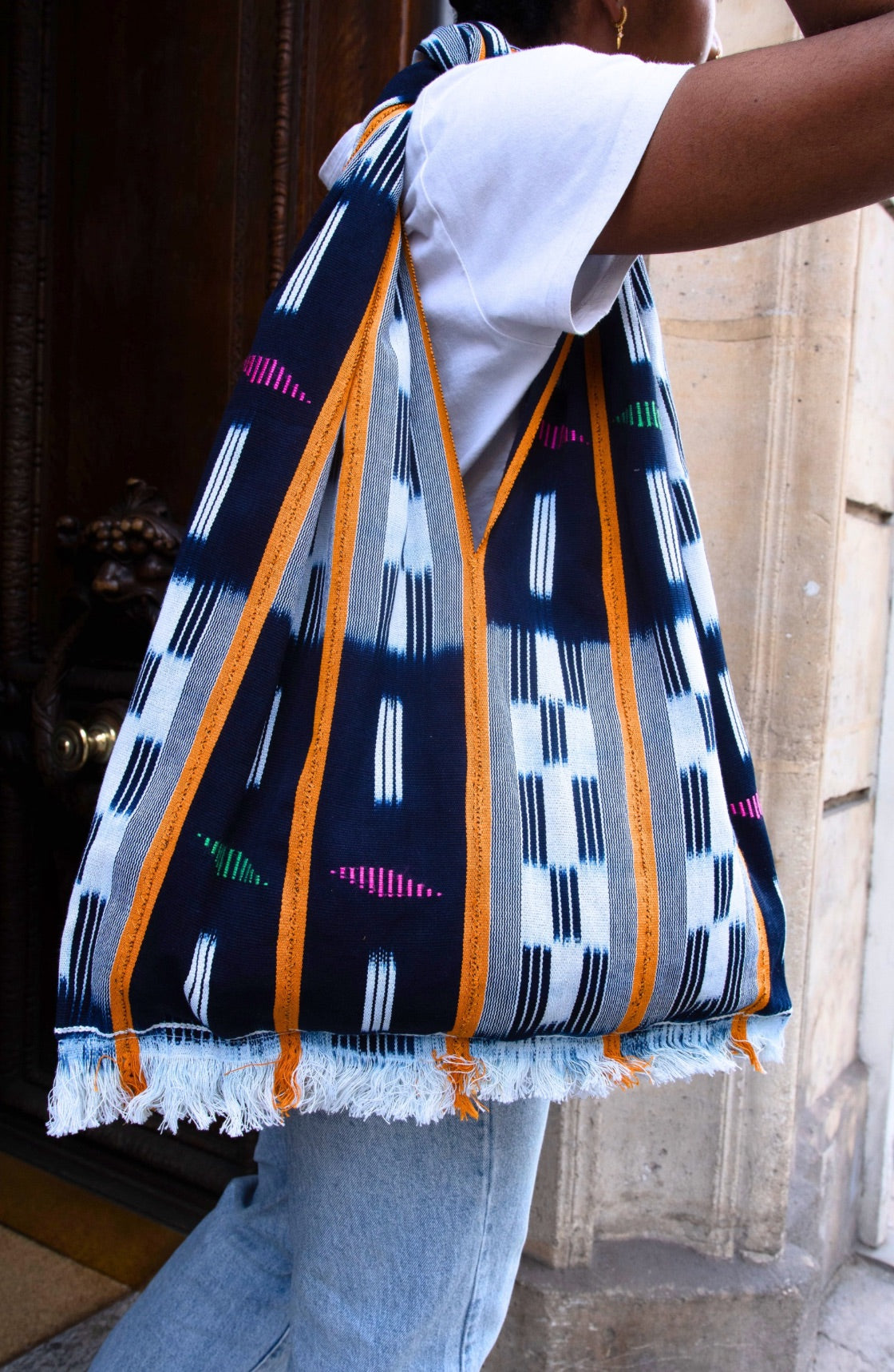 Cabas Kôkô — Tissu Baoulé tissé à la main Bleu