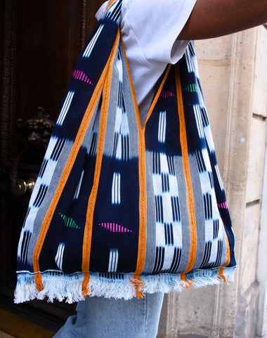 Cabas Kôkô — Tissu Baoulé tissé à la main Bleu