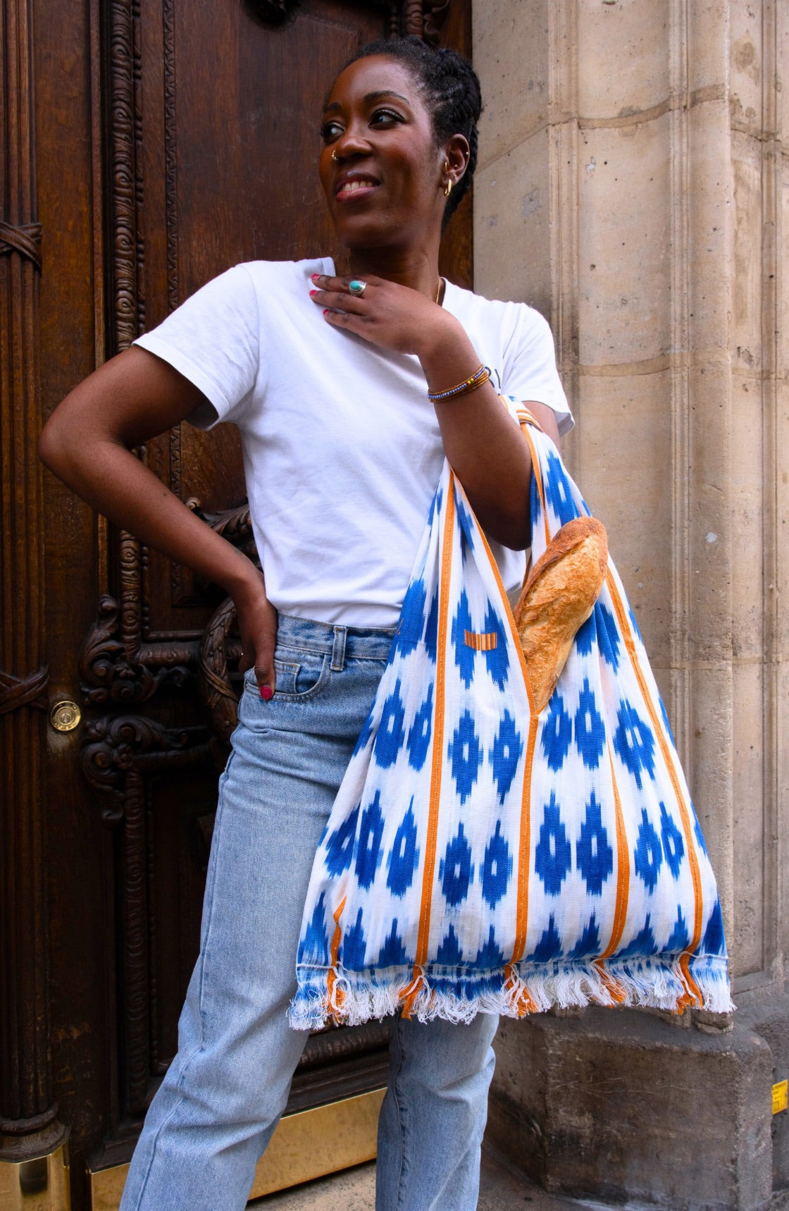 Cabas Kôkô — Tissu Baoulé tissé à la main Blanc