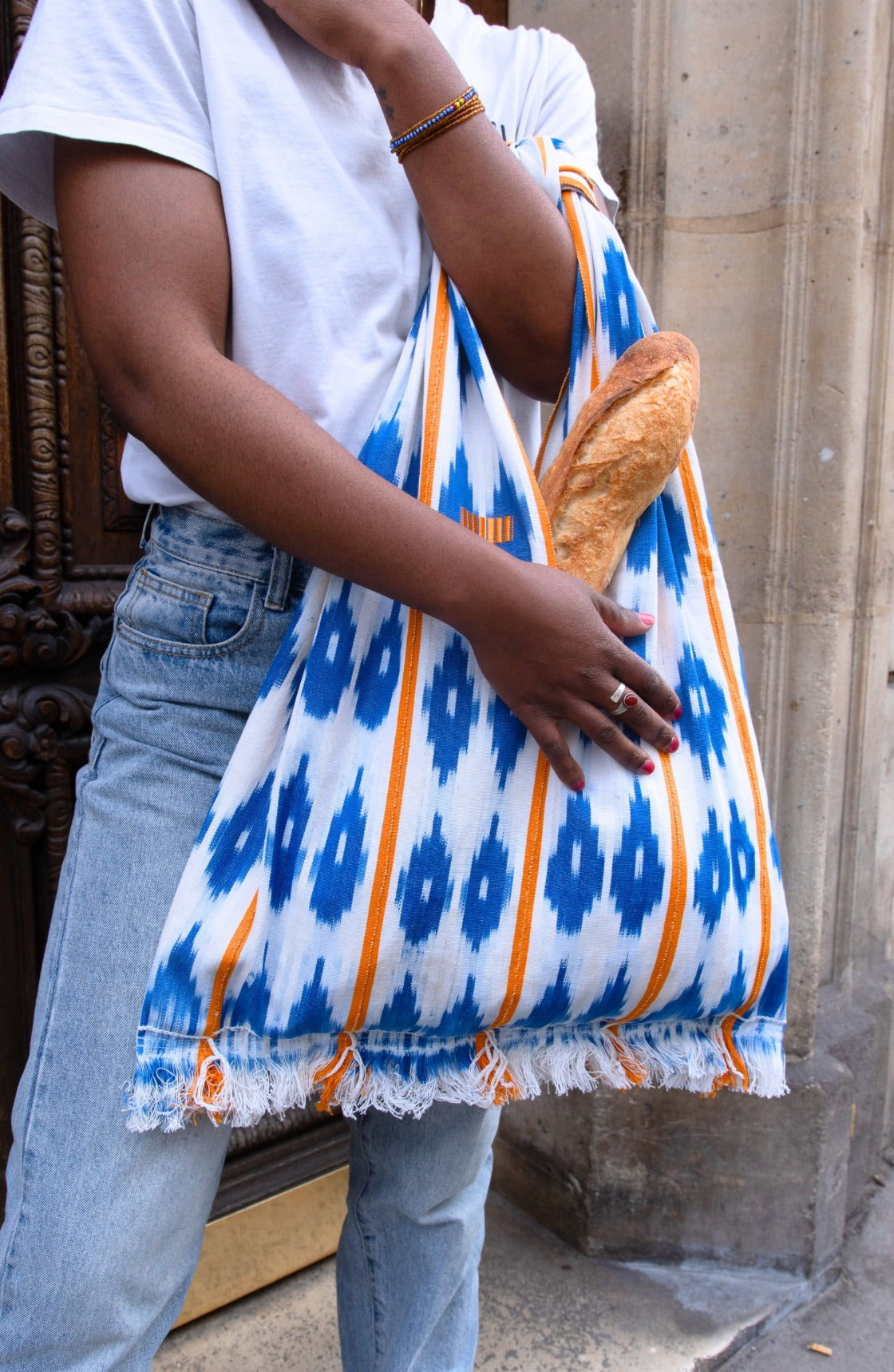 Cabas Kôkô — Tissu Baoulé tissé à la main Blanc