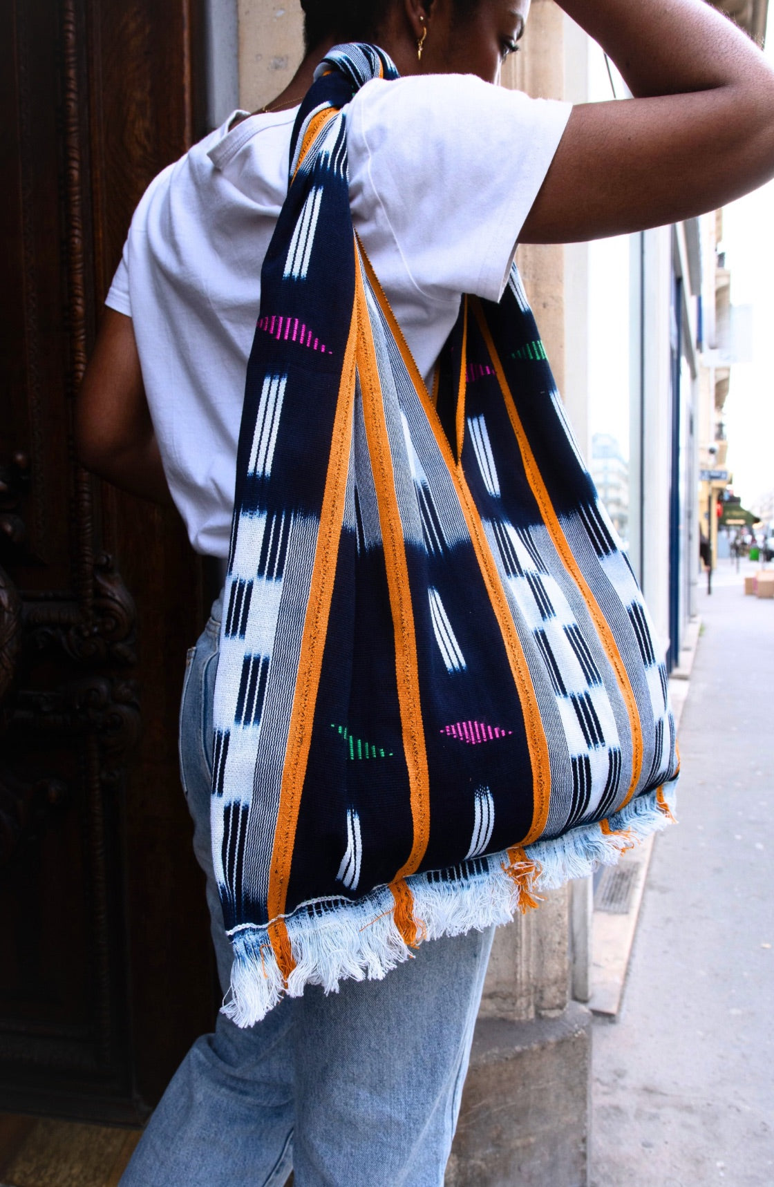 Cabas Kôkô — Tissu Baoulé tissé à la main Bleu