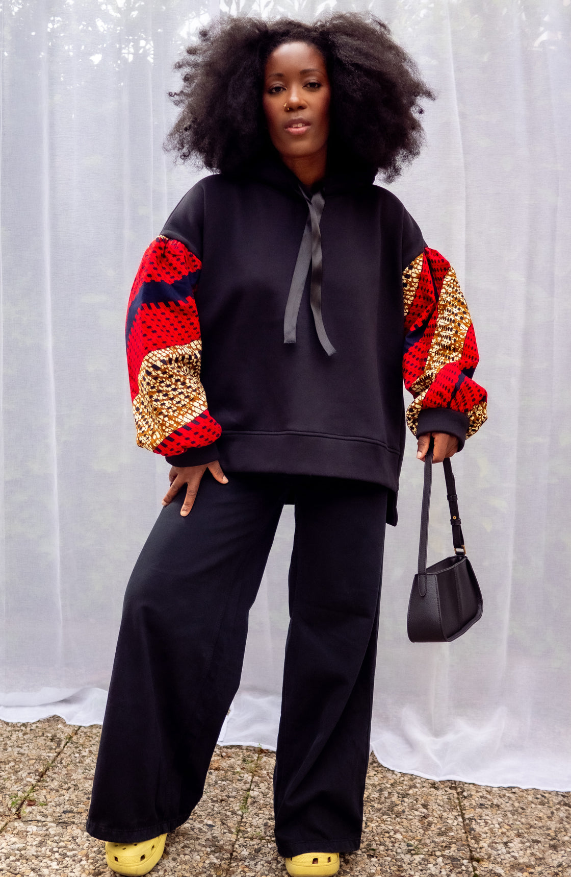 Hoodie wax Motema - Noir et Rouge