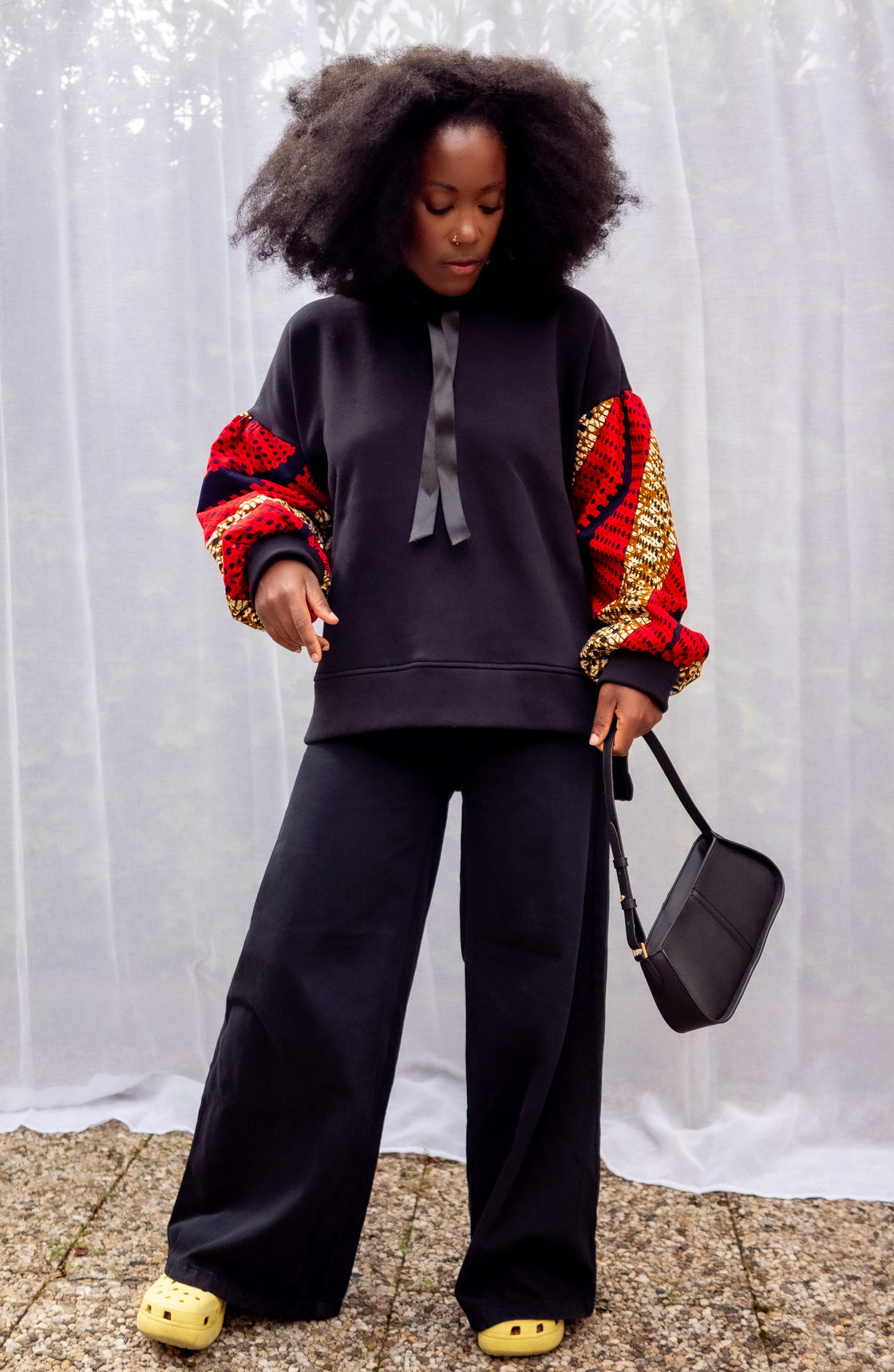 Hoodie wax Motema - Noir et Rouge
