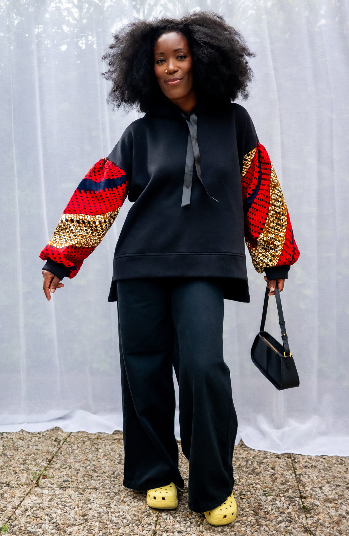 Hoodie wax Motema - Noir et Rouge