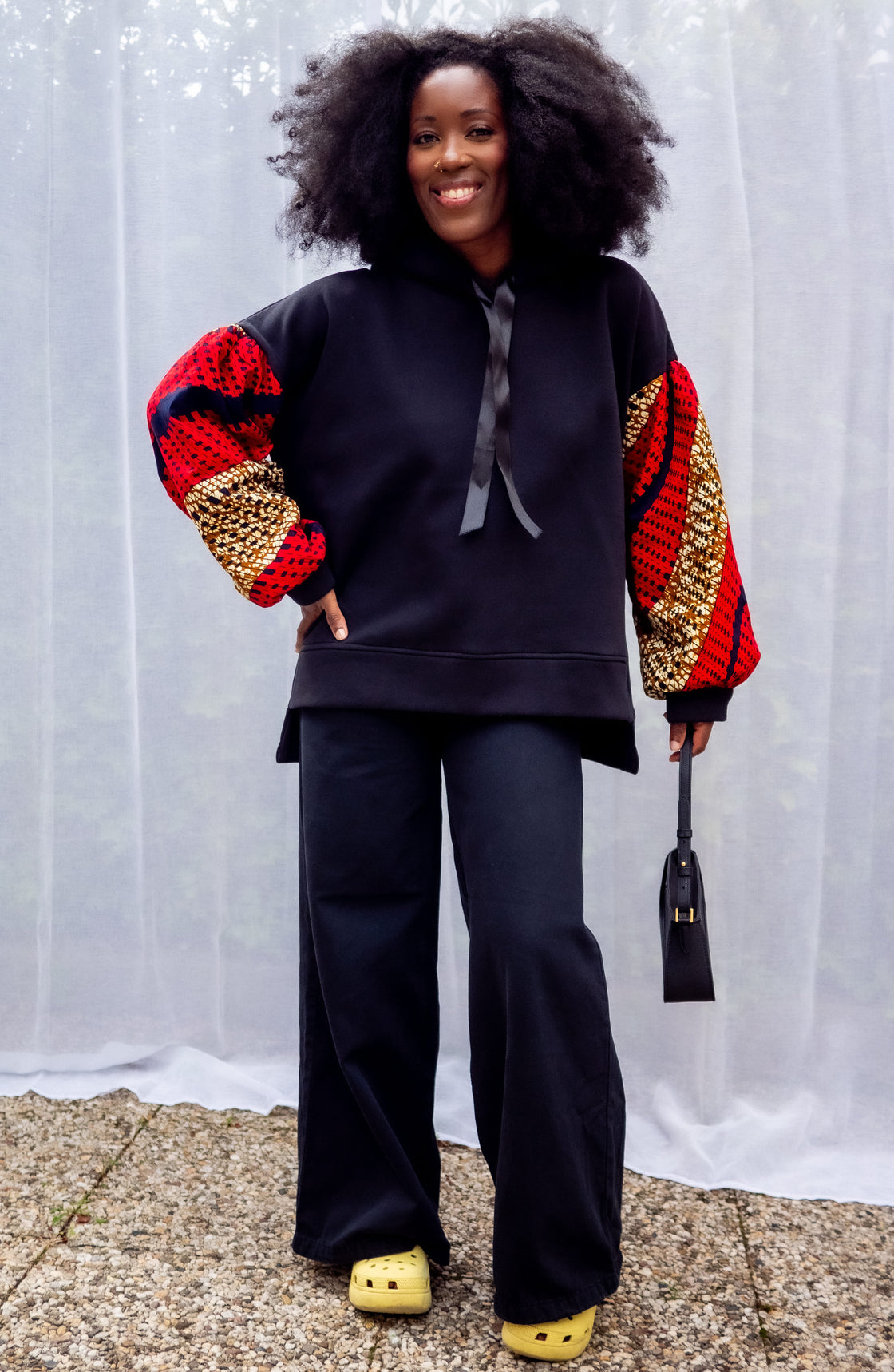 Hoodie wax Motema - Noir et Rouge