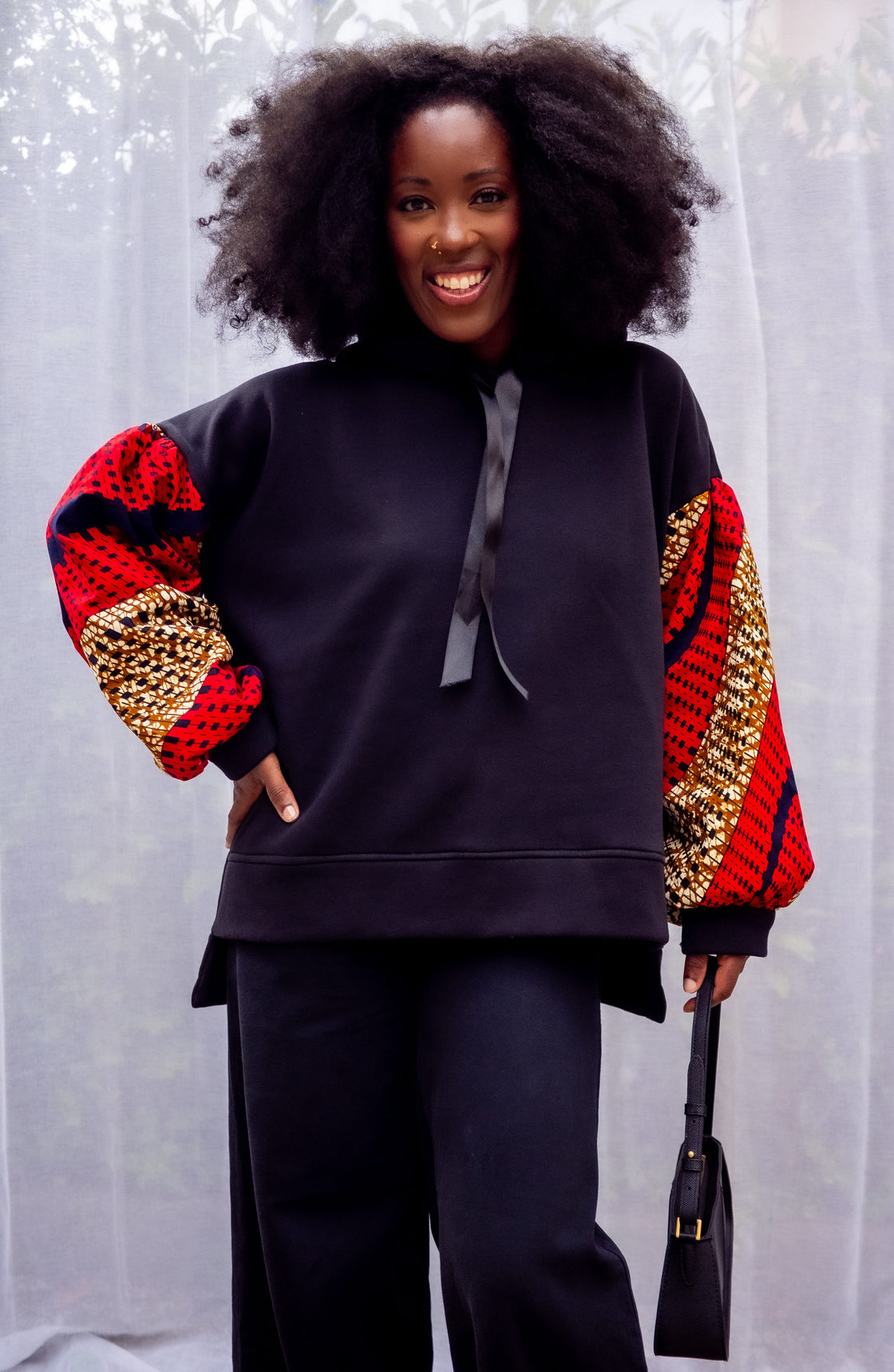 Hoodie wax Motema - Noir et Rouge