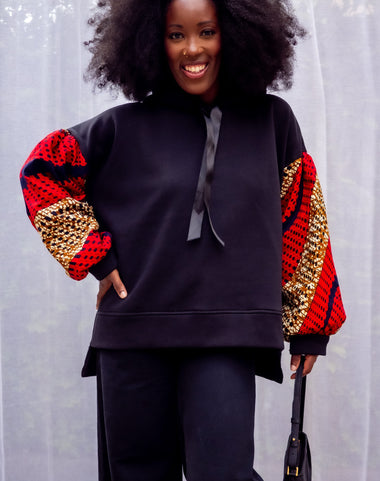 Hoodie wax Motema - Noir et Rouge