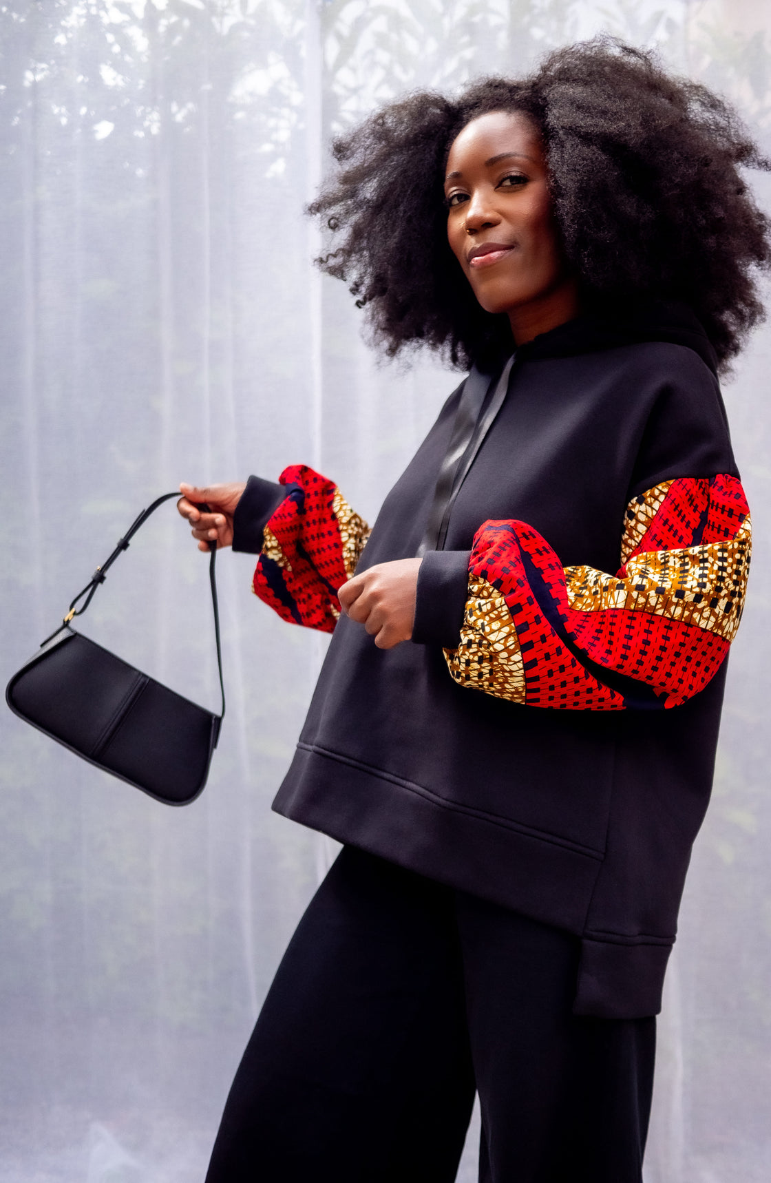 Hoodie wax Motema - Noir et Rouge