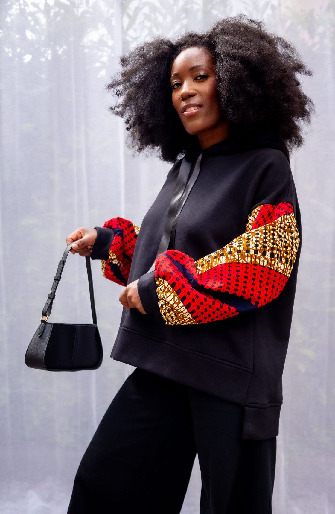 Hoodie wax Motema - Noir et Rouge