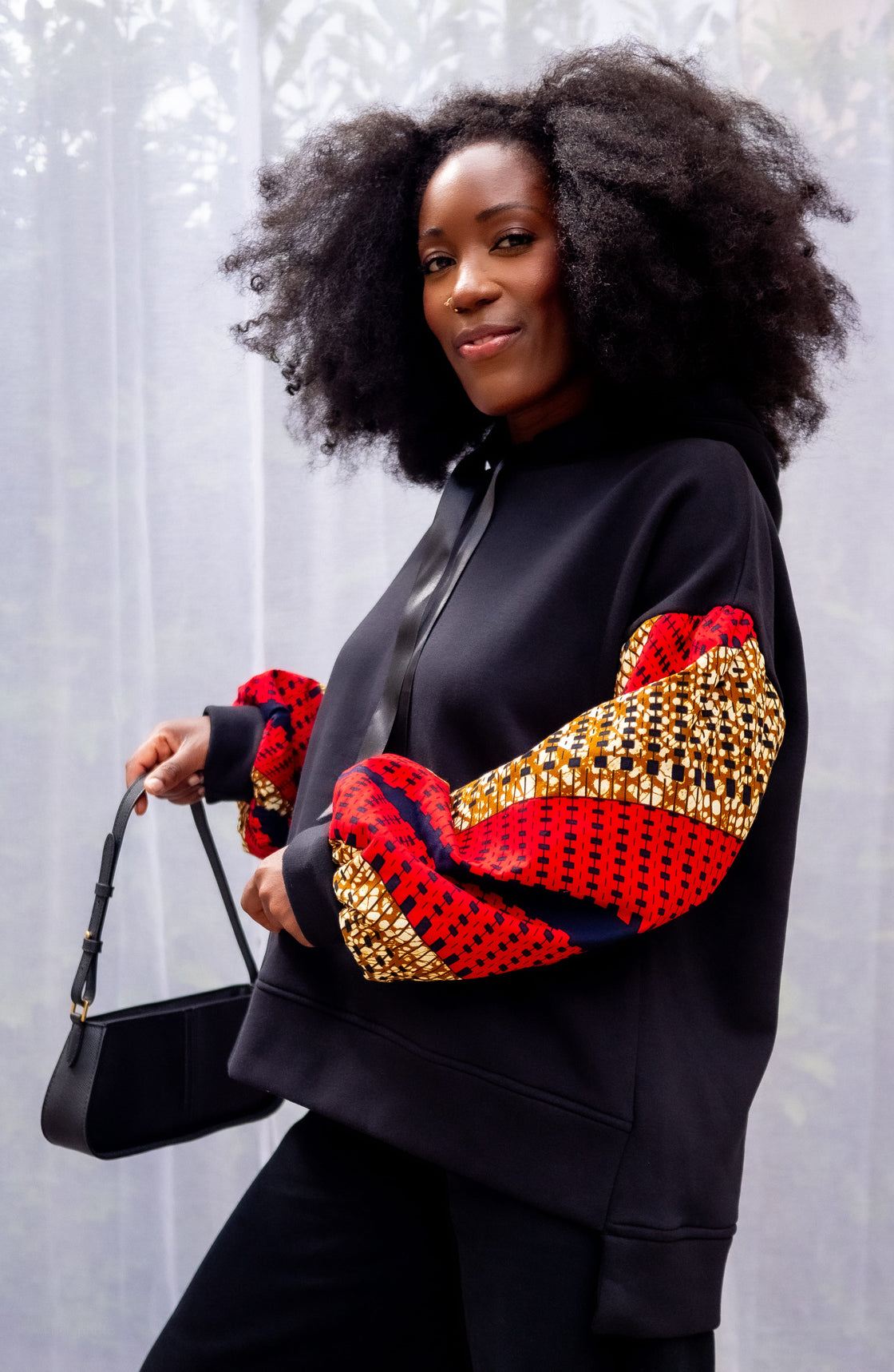 Hoodie wax Motema - Noir et Rouge