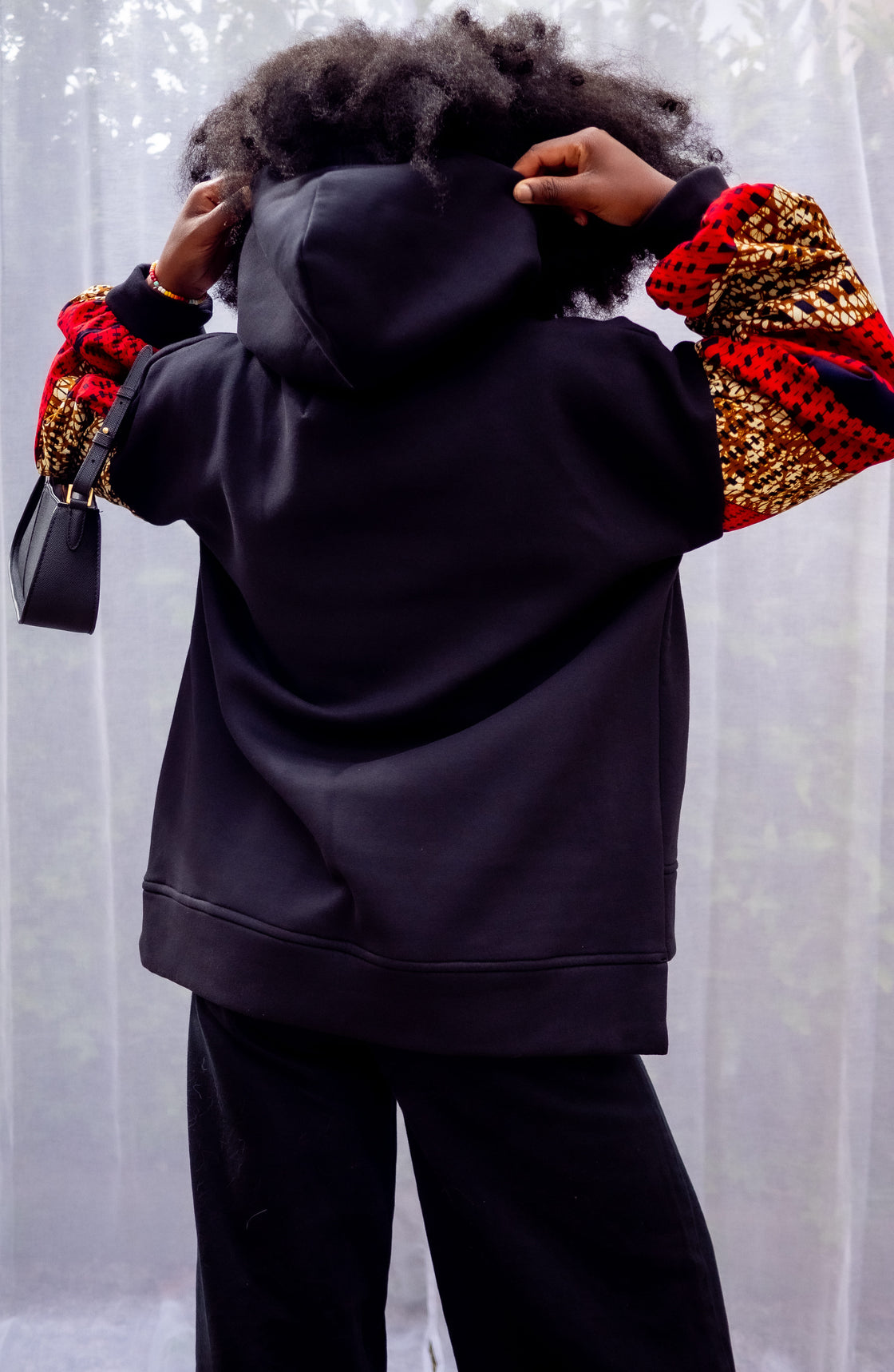Hoodie wax Motema - Noir et Rouge