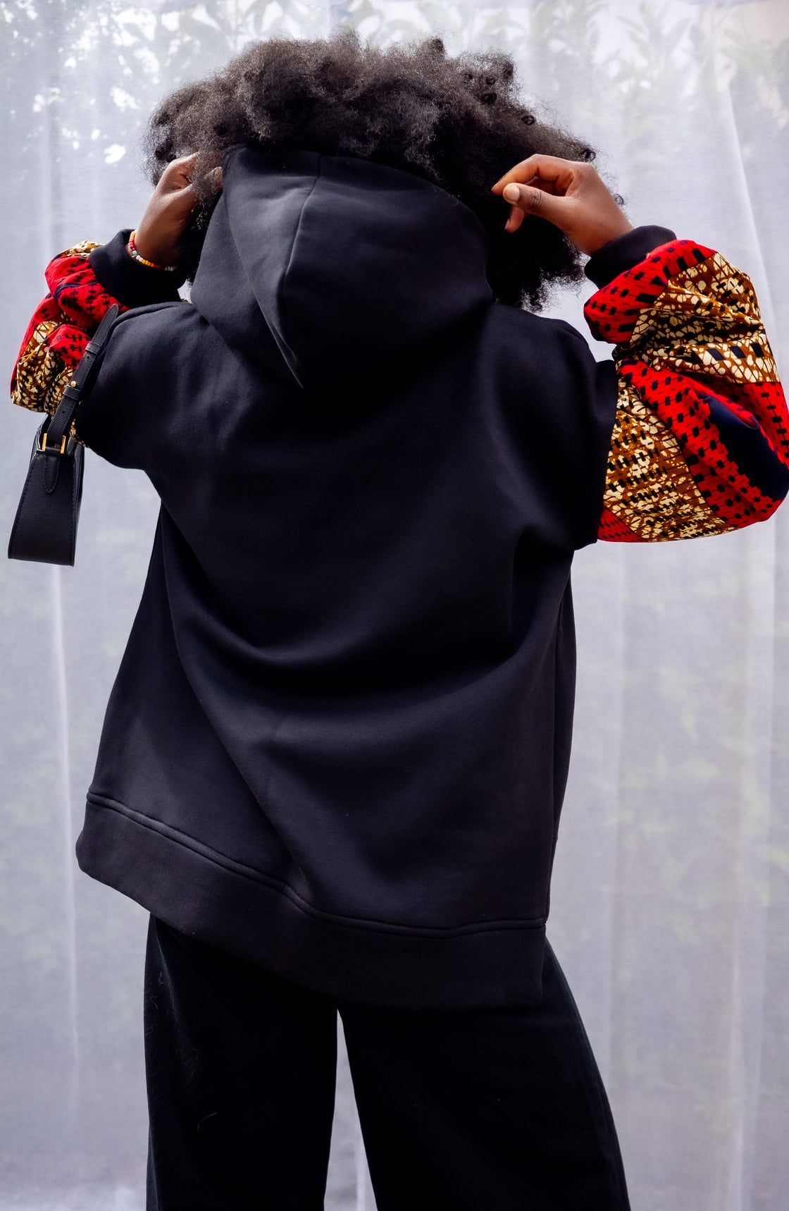Hoodie wax Motema - Noir et Rouge