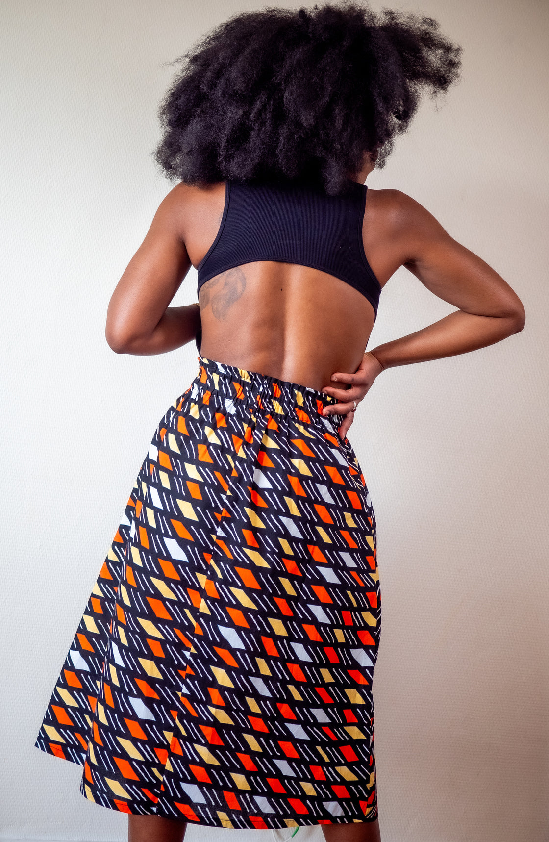Jupe midi en imprimé Wax africain - Bogo noir