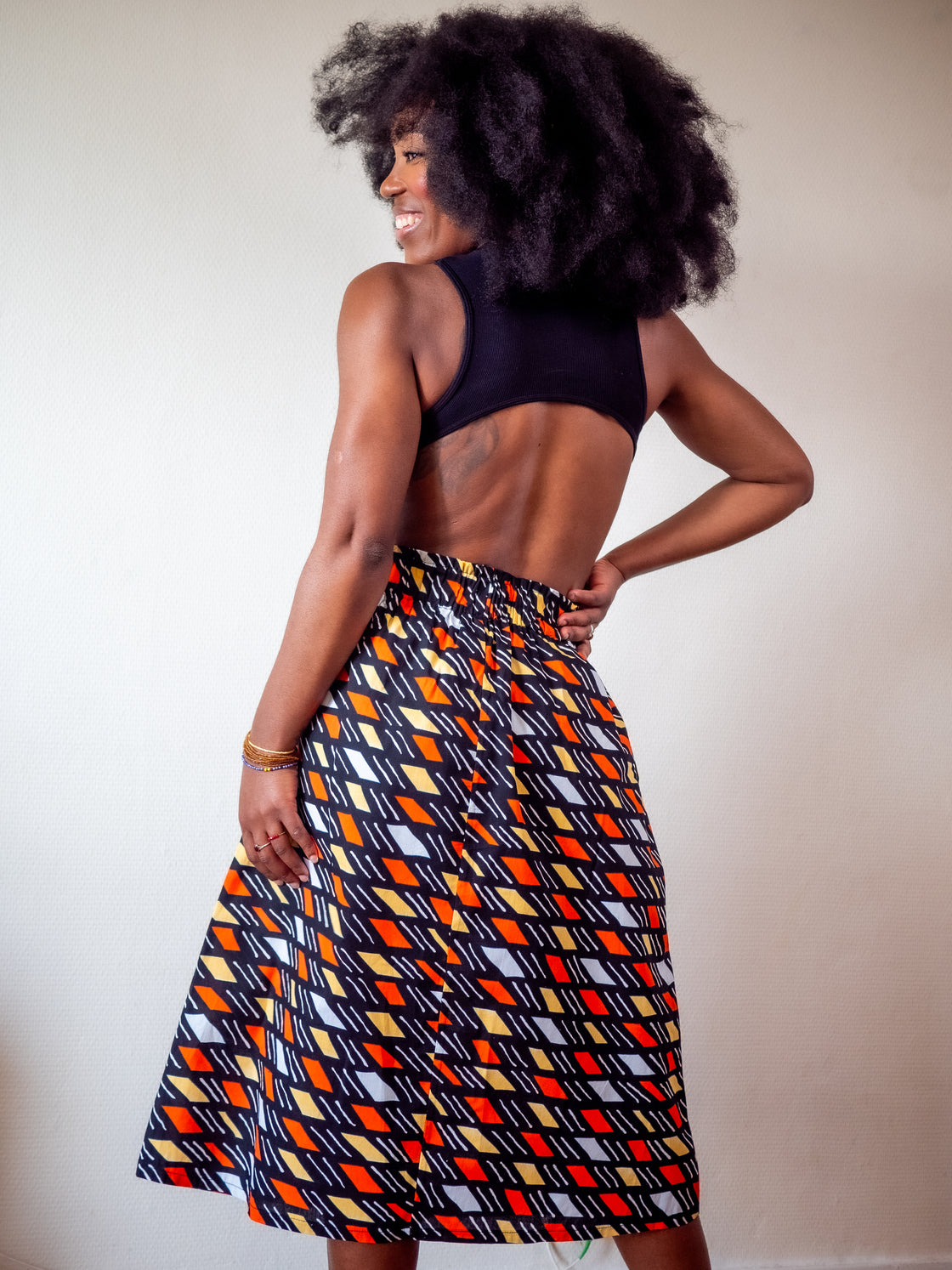 Jupe midi en imprimé Wax africain - Bogo noir