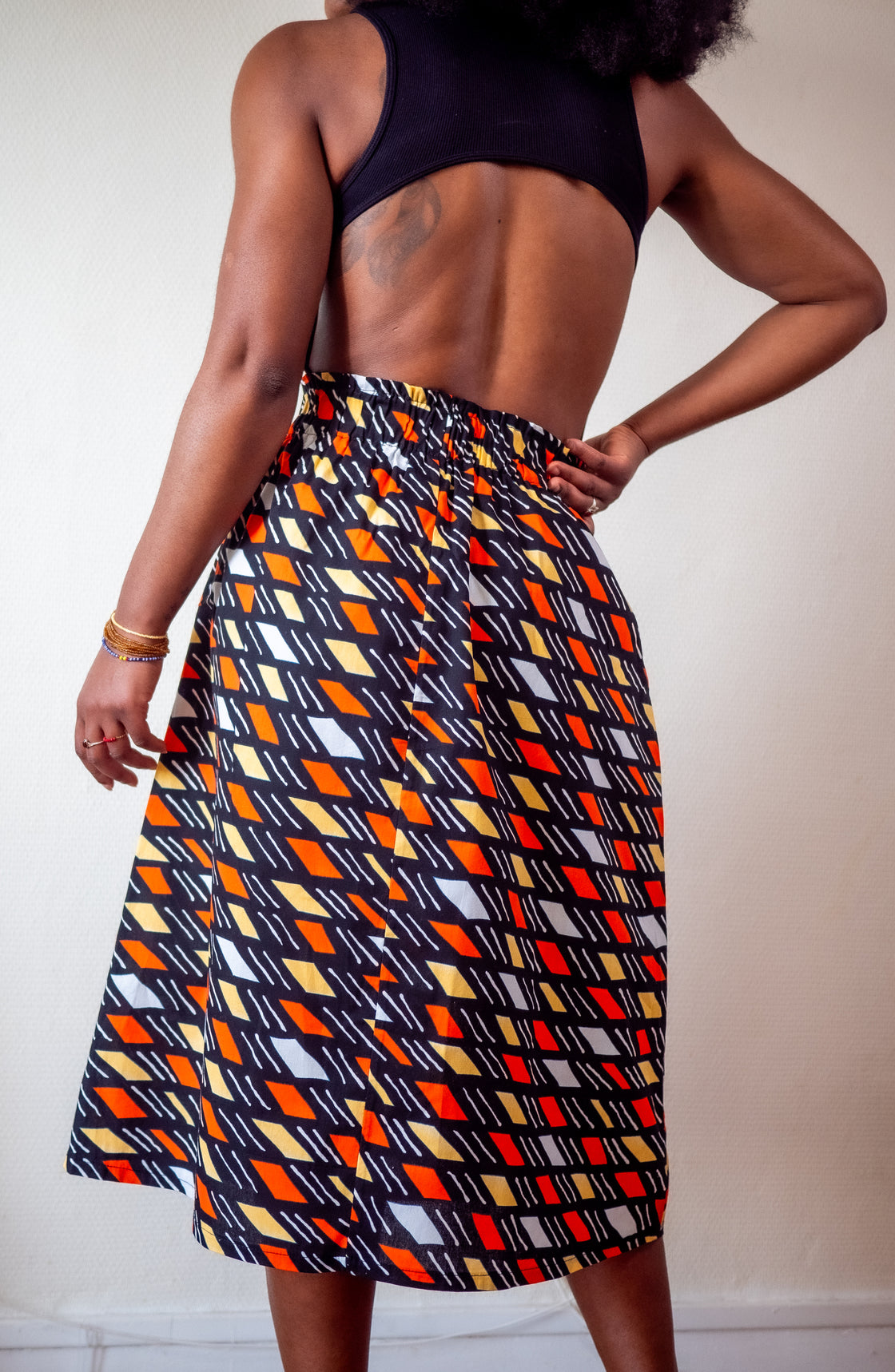 Jupe midi en imprimé Wax africain - Bogo noir