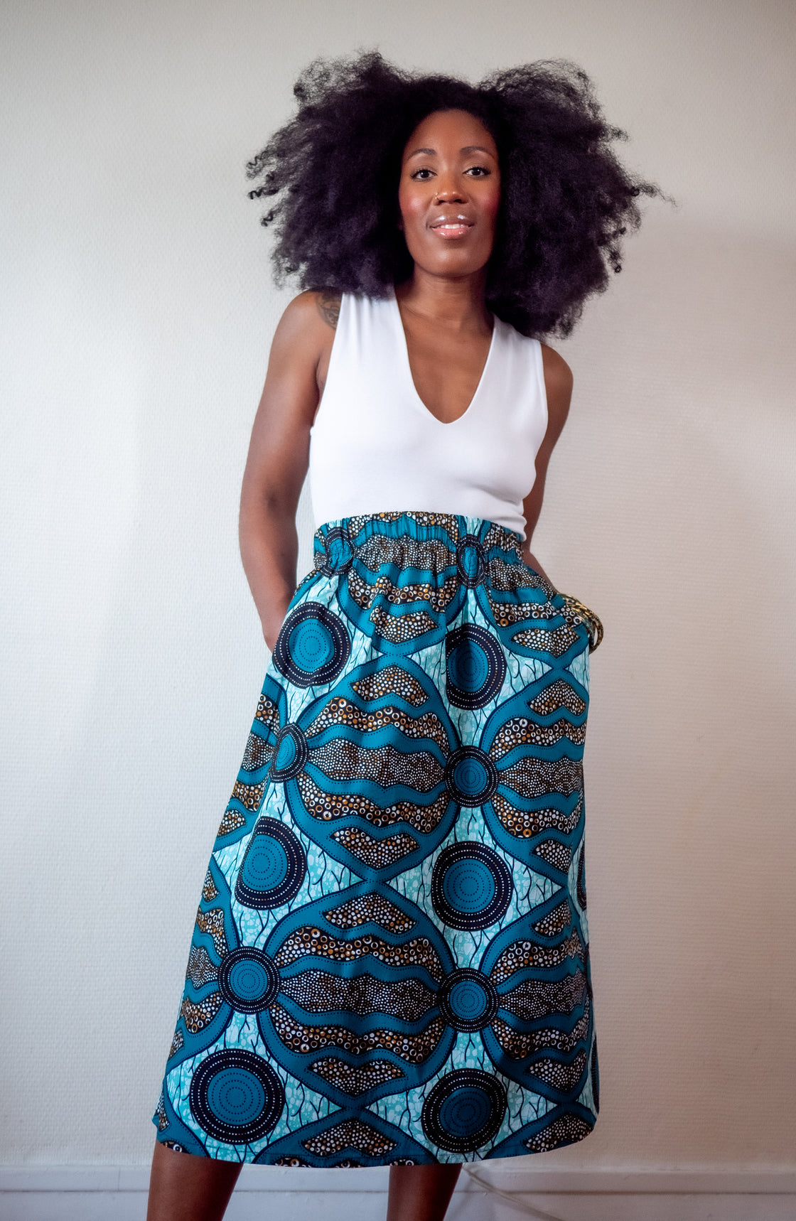 Jupe midi en imprimé Wax africain - Mayi