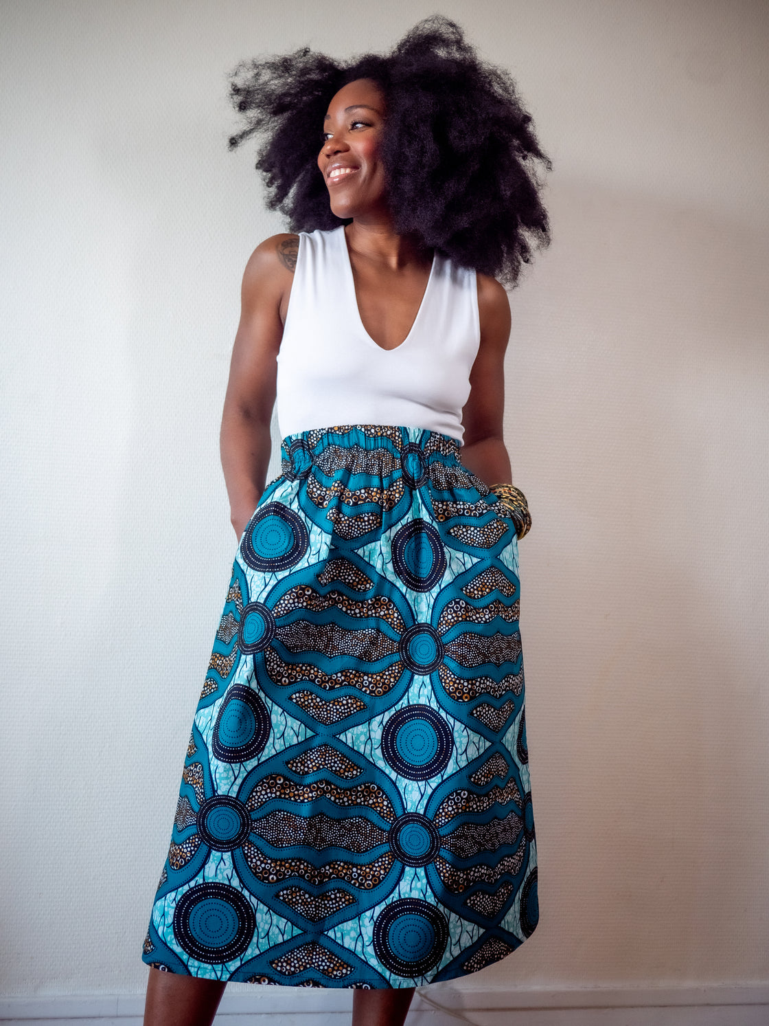 Jupe midi en imprimé Wax africain - Mayi