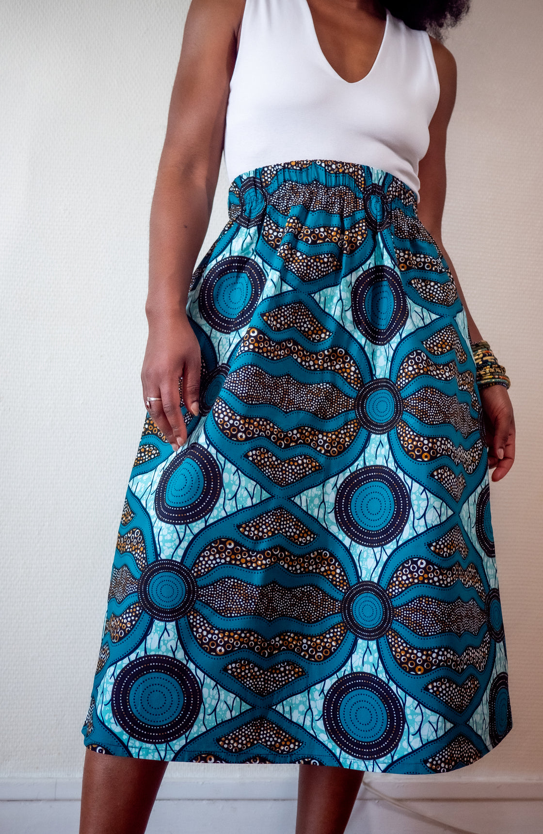 Jupe midi en imprimé Wax africain - Mayi