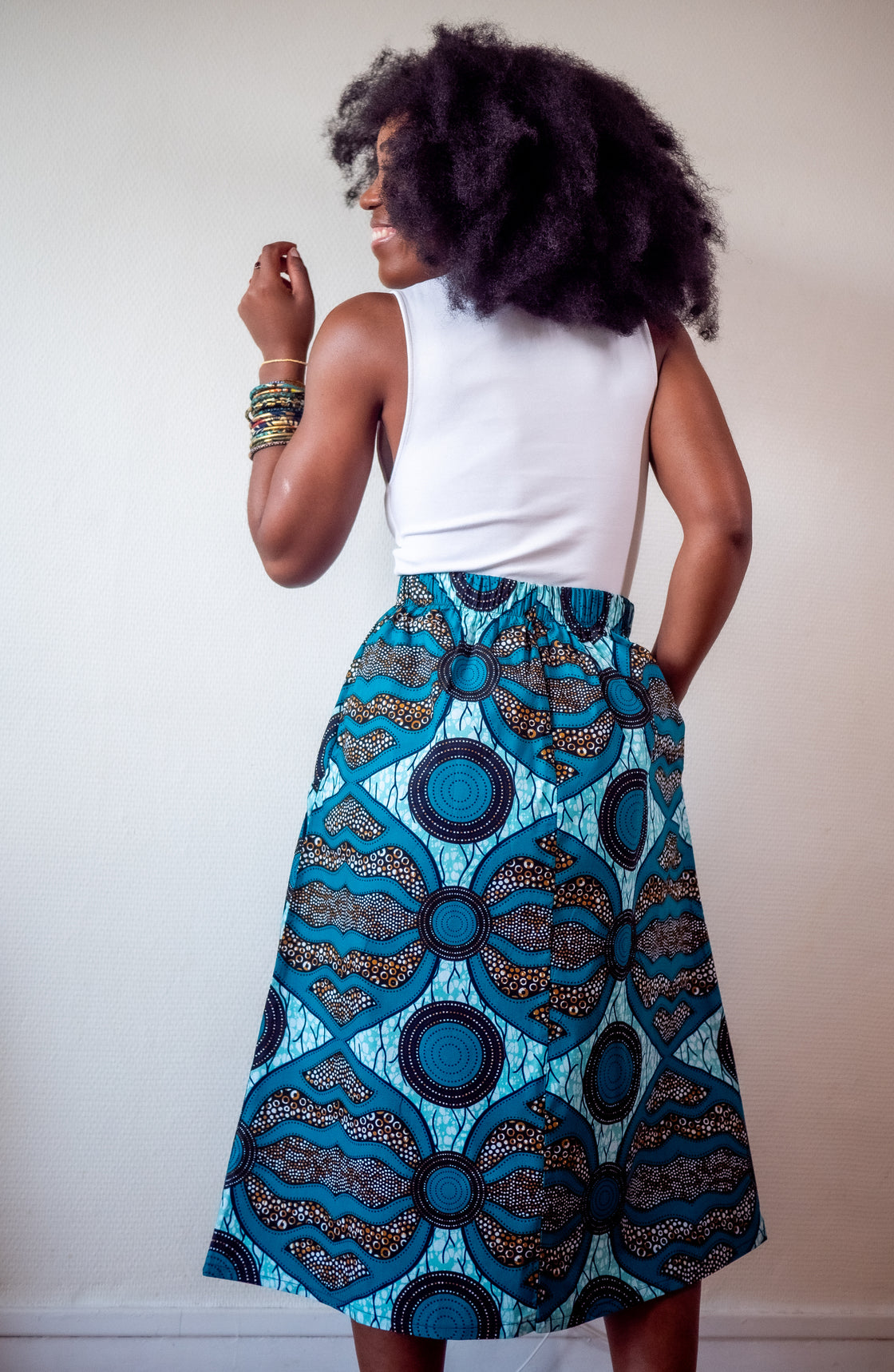 Jupe midi en imprimé Wax africain - Mayi