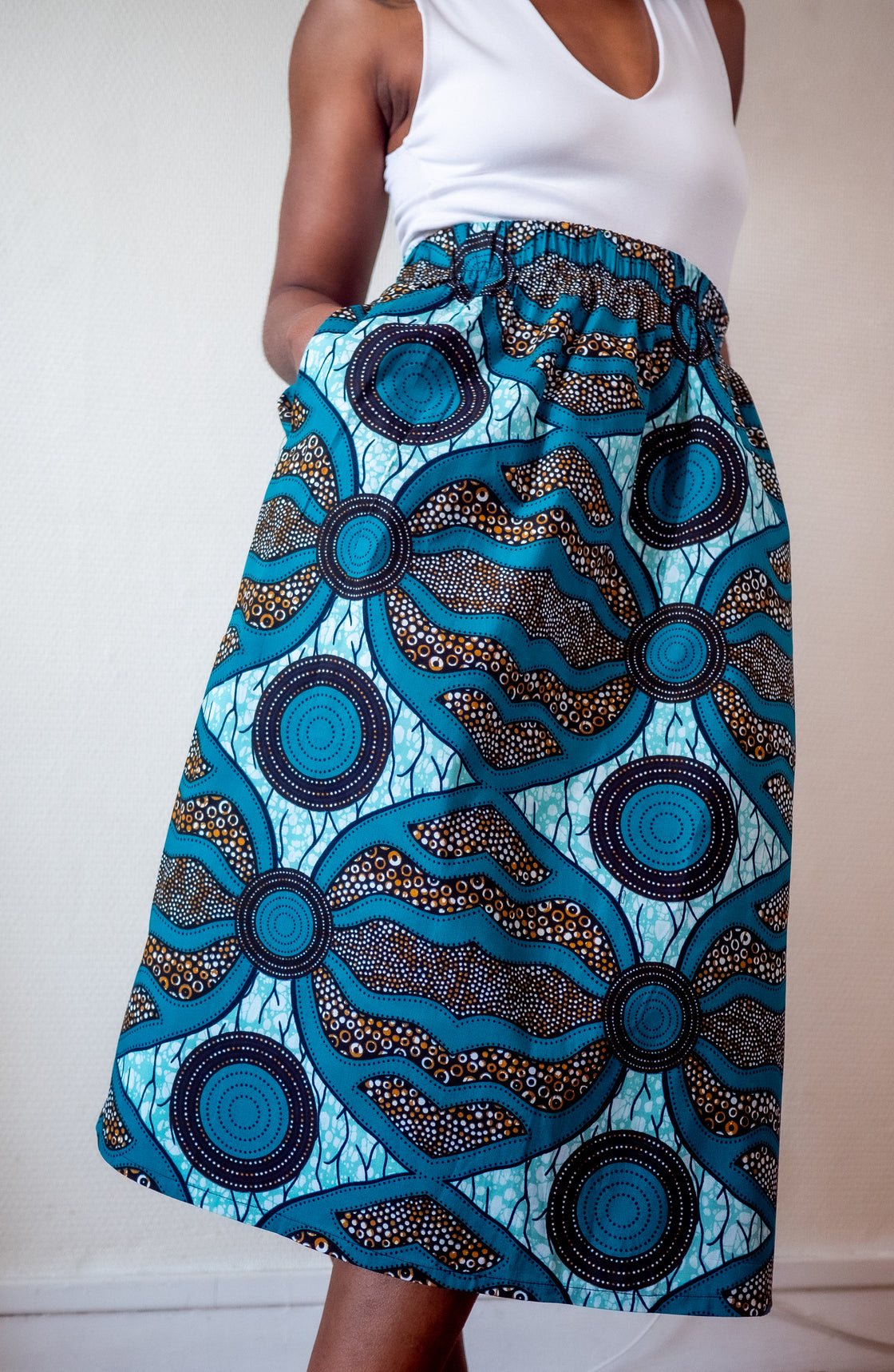 Jupe midi en imprimé Wax africain - Mayi