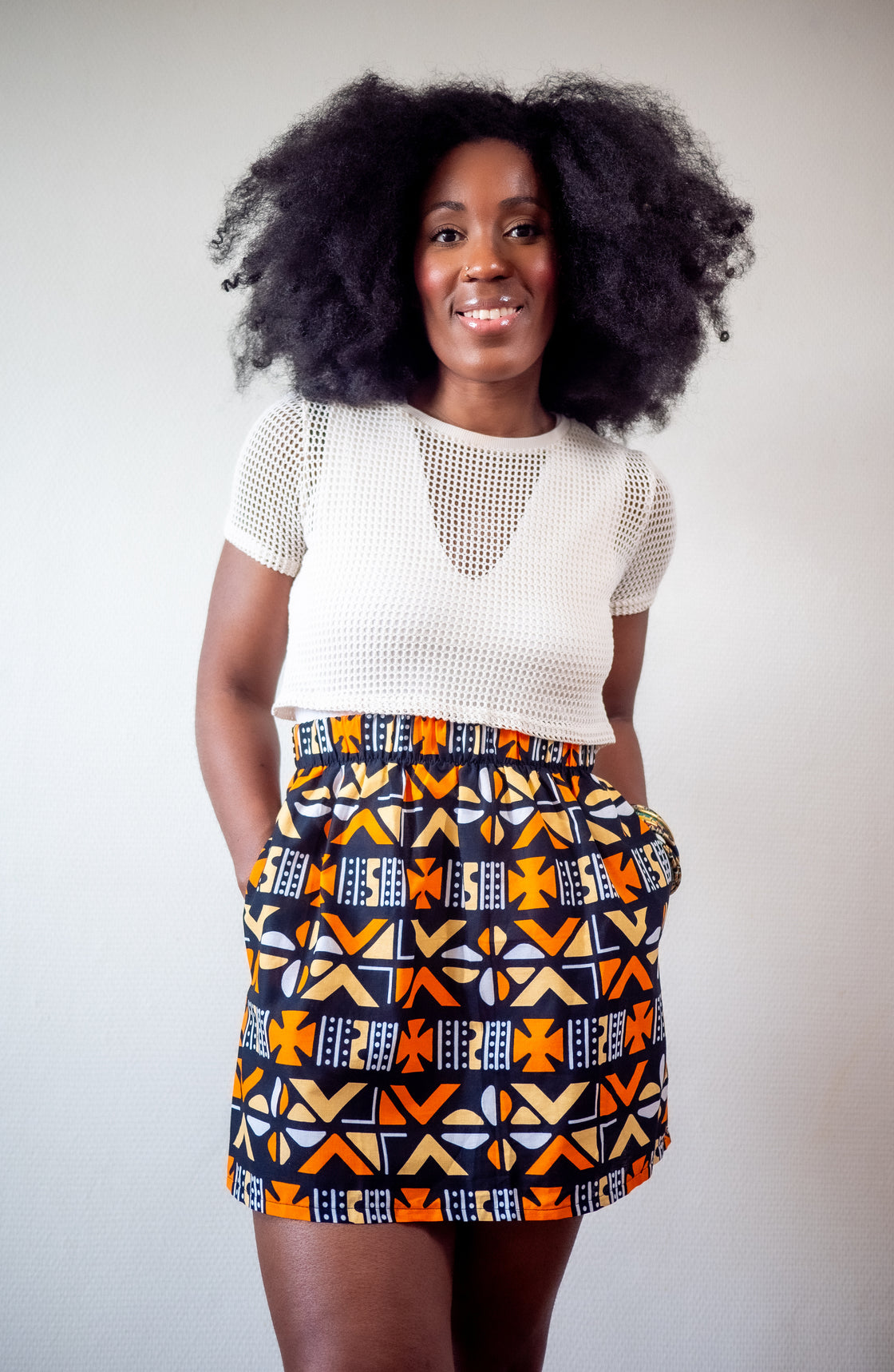 Jupe mini en imprimé Wax africain - Bogo orange