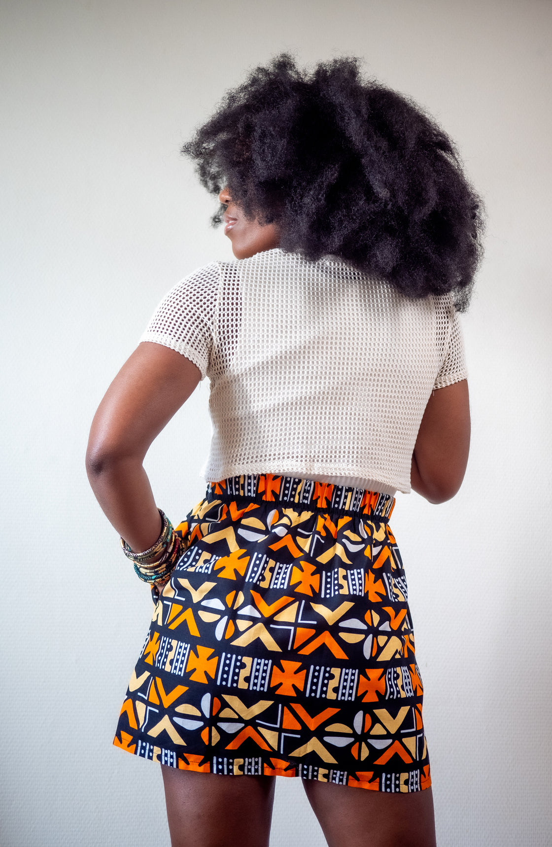 Jupe mini en imprimé Wax africain - Bogo orange