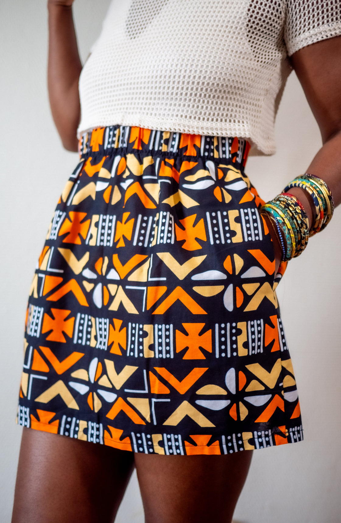 Jupe mini en imprimé Wax africain - Bogo orange