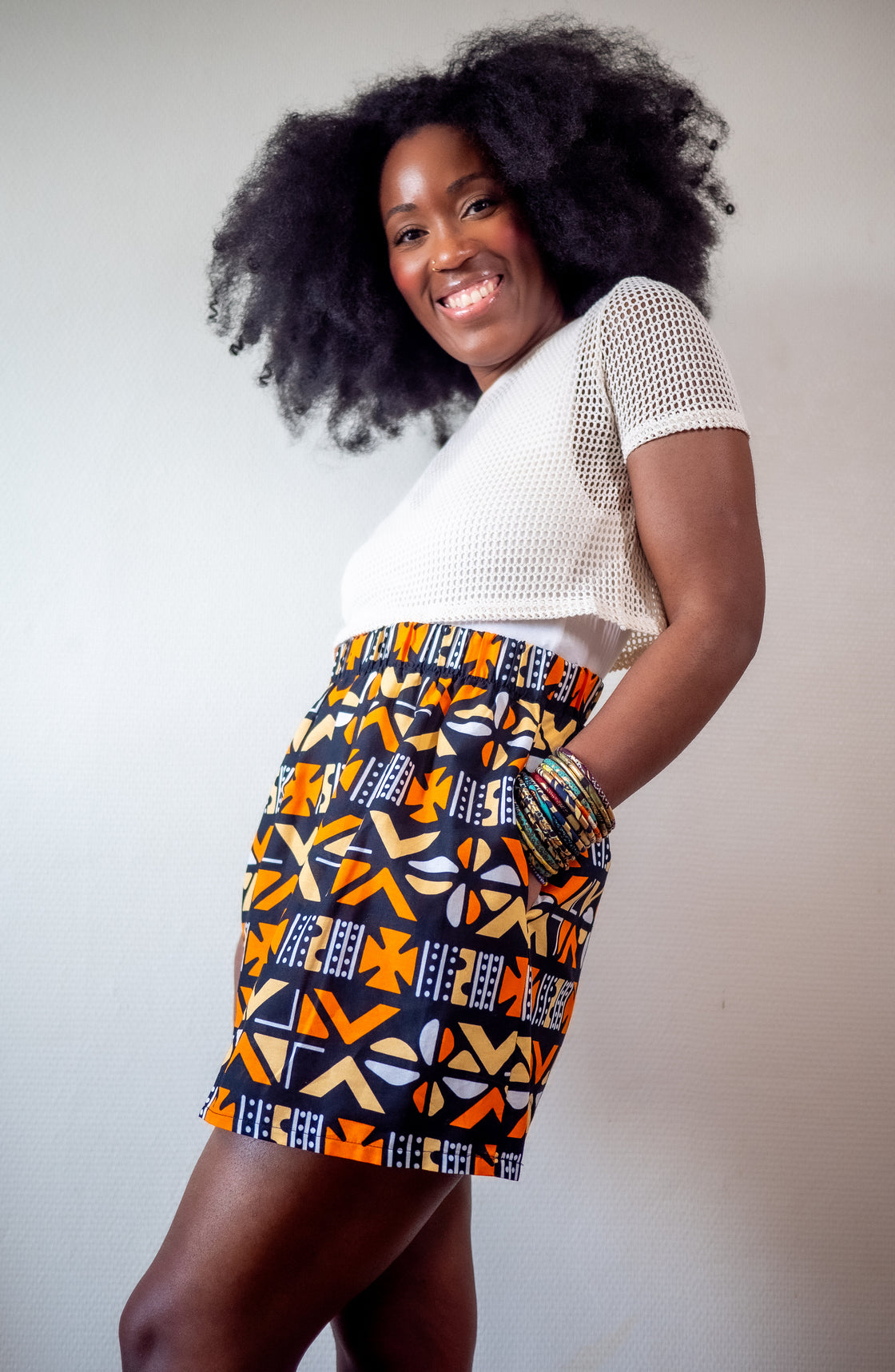 Jupe mini en imprimé Wax africain - Bogo orange