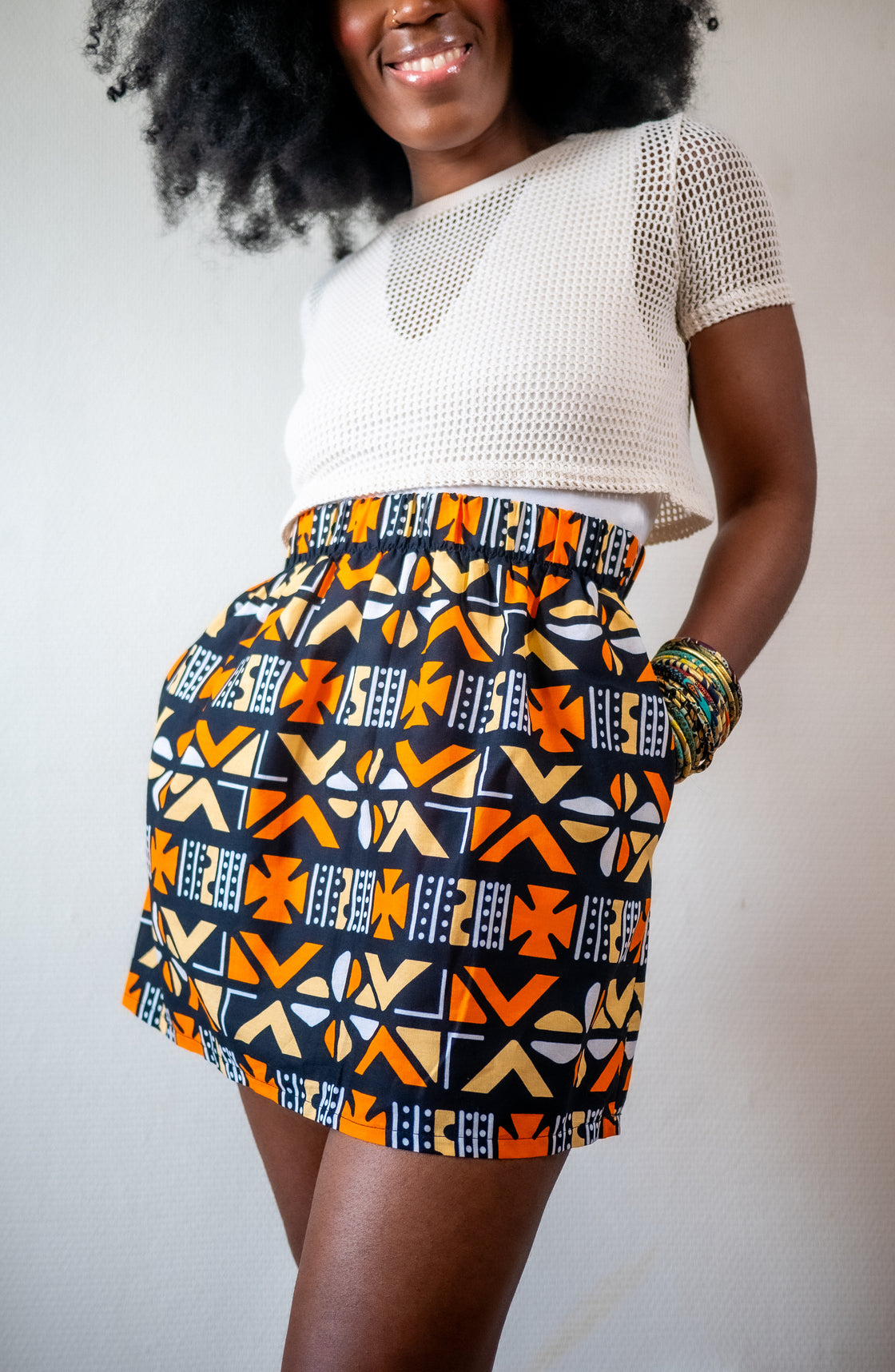 Jupe mini en imprimé Wax africain - Bogo orange