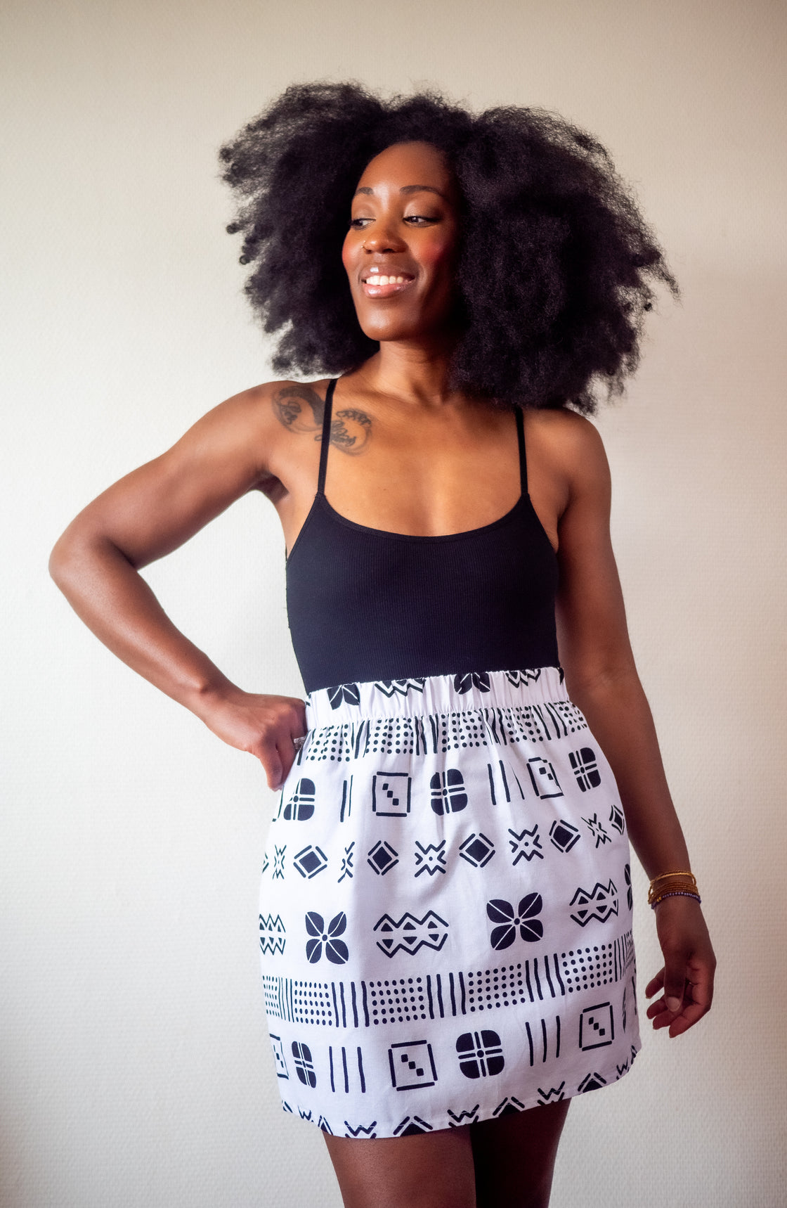 Jupe mini en imprimé Wax africain - Bogo blanc