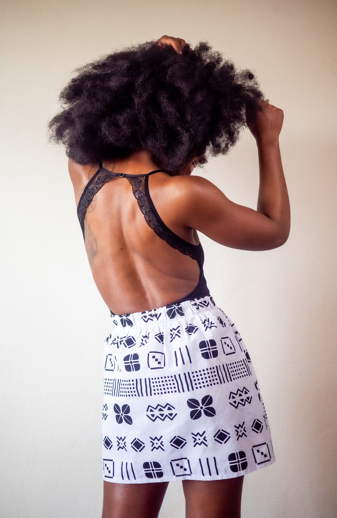 Jupe mini en imprimé Wax africain - Bogo blanc