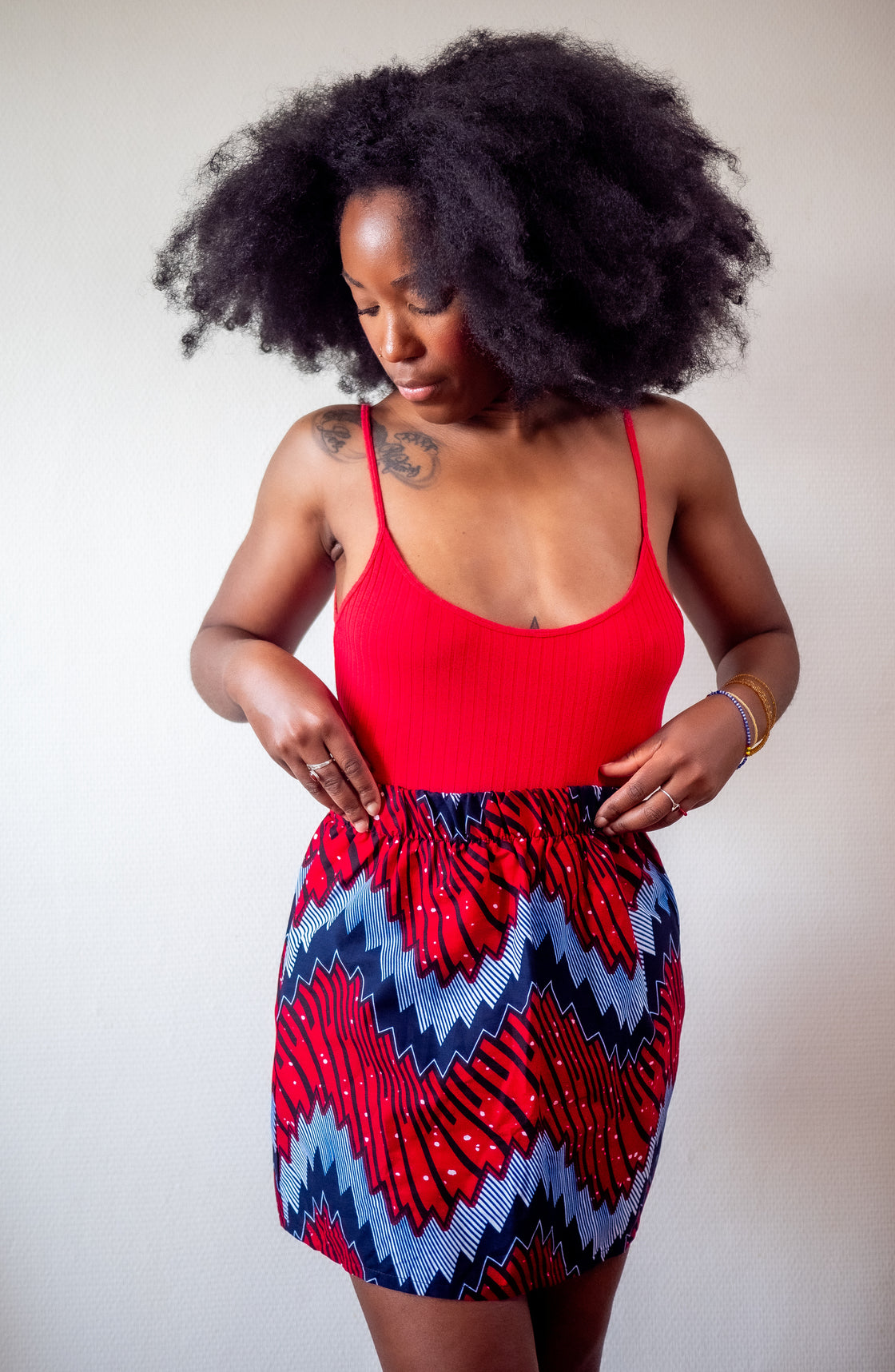 Jupe mini en imprimé Wax africain - Moutane