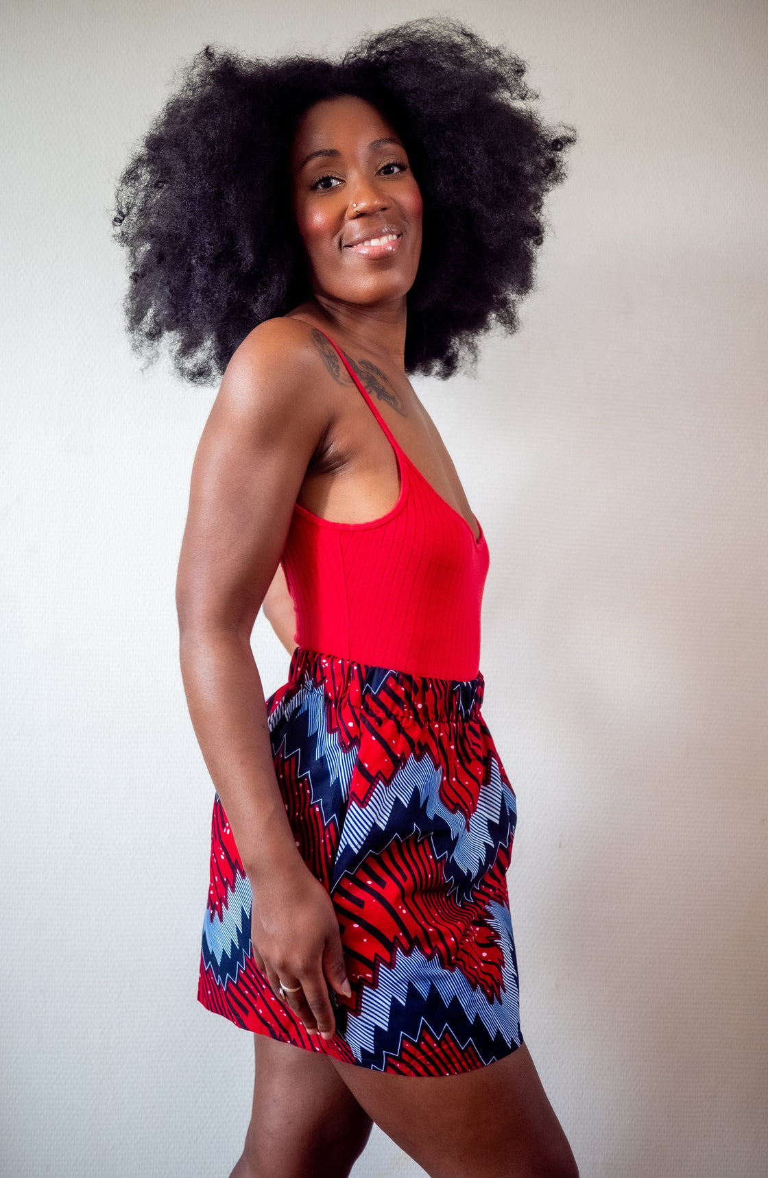 Jupe mini en imprimé Wax africain - Moutane
