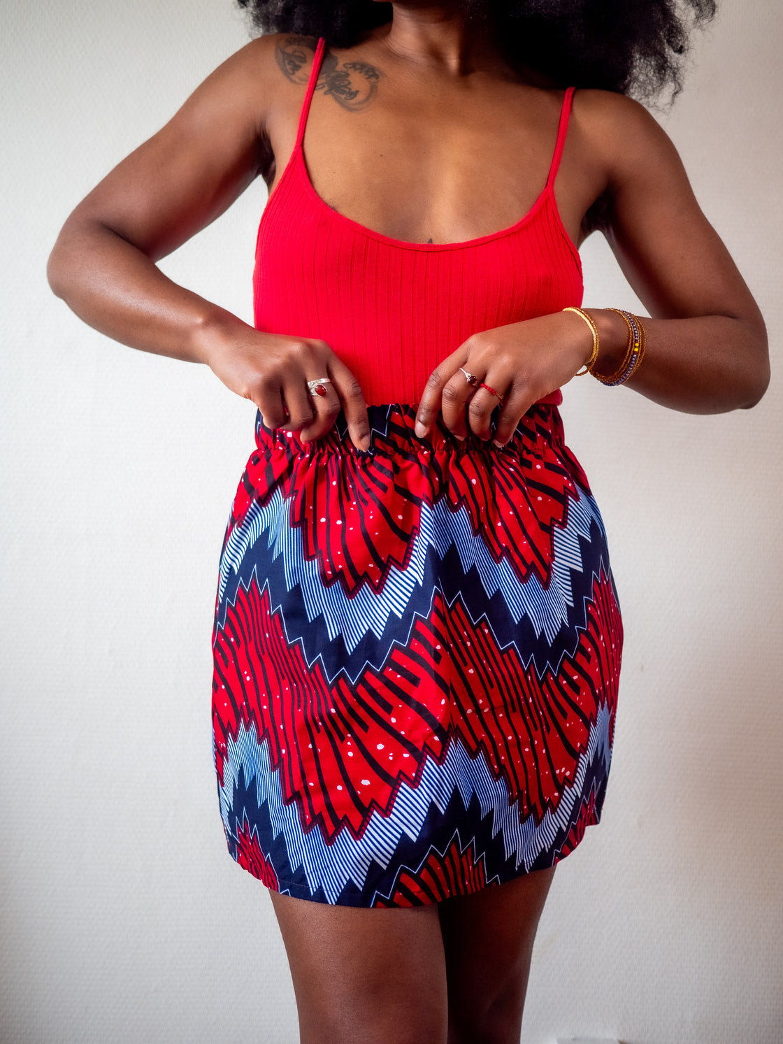 Jupe mini en imprimé Wax africain - Moutane