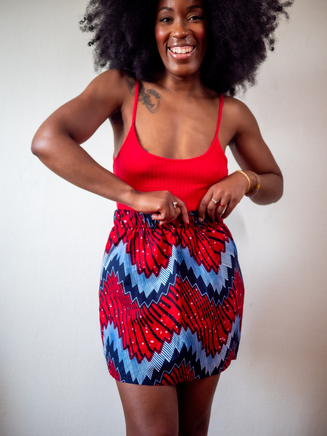 Jupe mini en imprimé Wax africain - Moutane