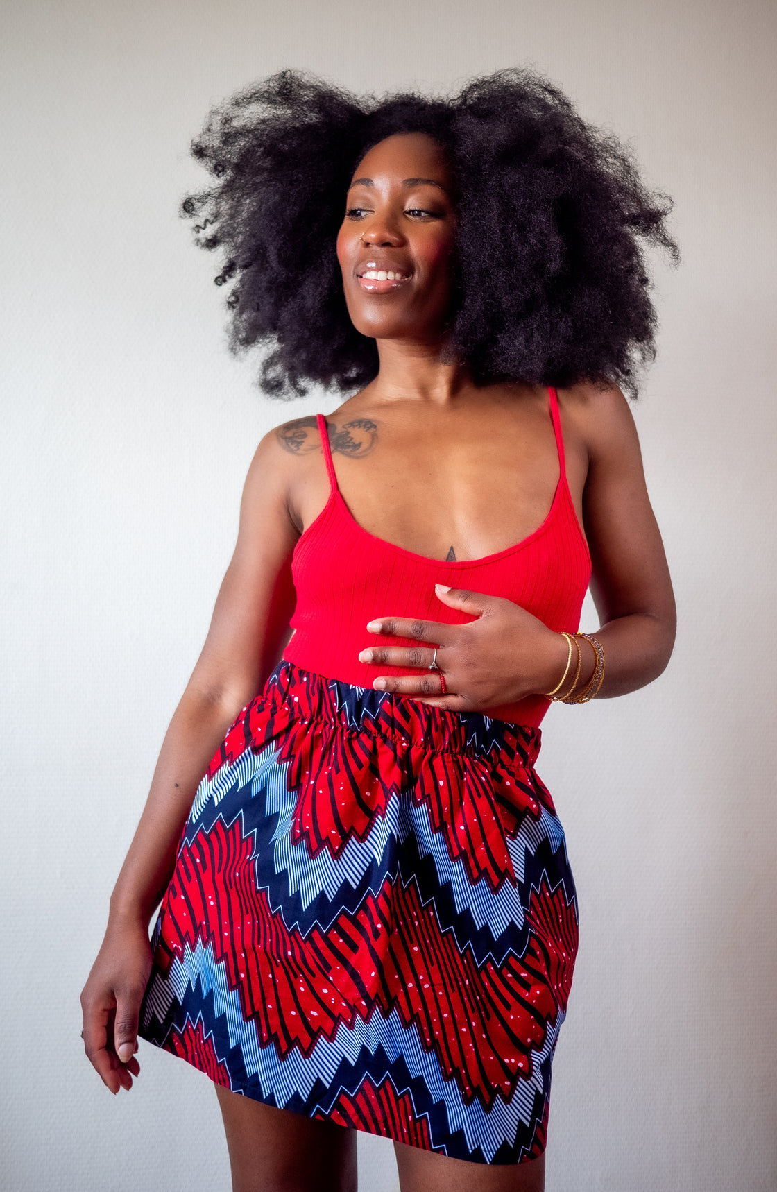 Jupe mini en imprimé Wax africain - Moutane