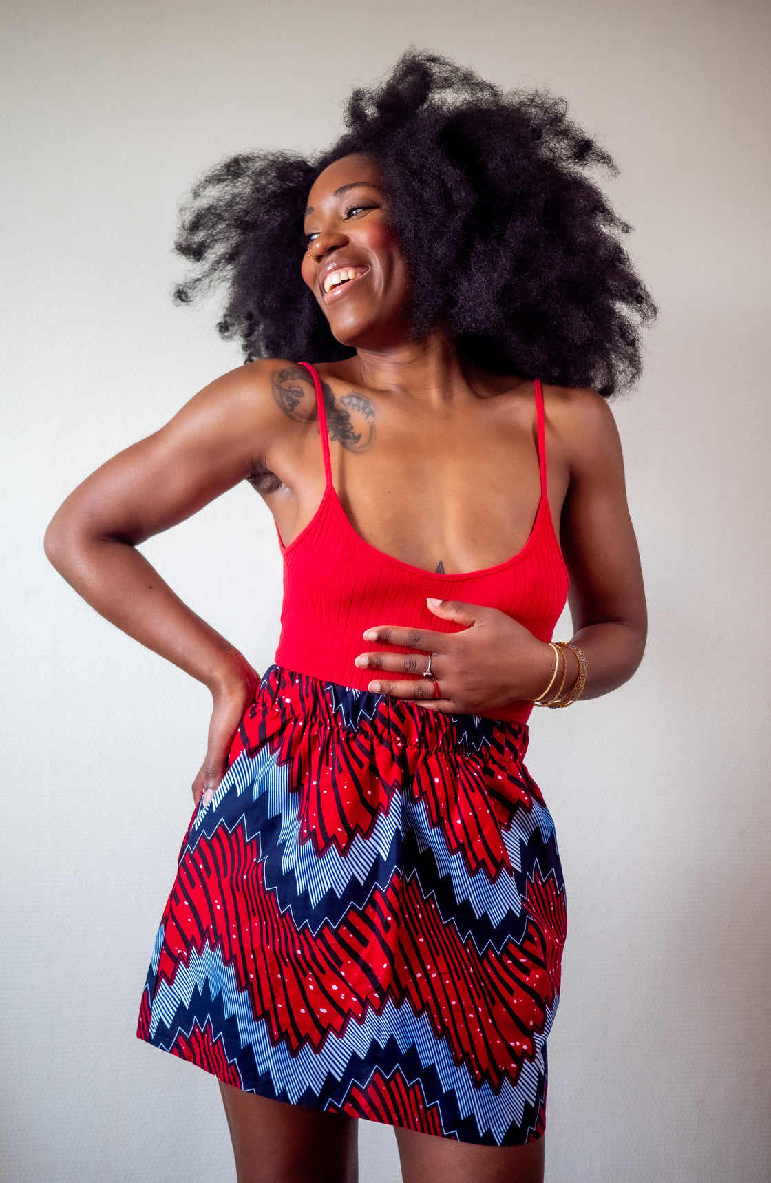 Jupe mini en imprimé Wax africain - Moutane