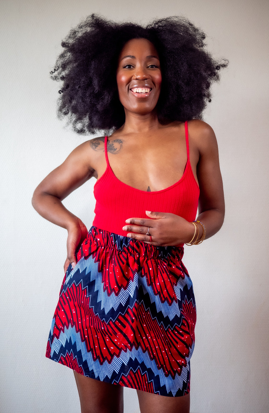 Jupe mini en imprimé Wax africain - Moutane