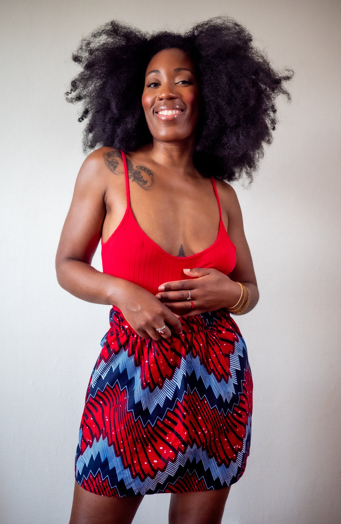 Jupe mini en imprimé Wax africain - Moutane