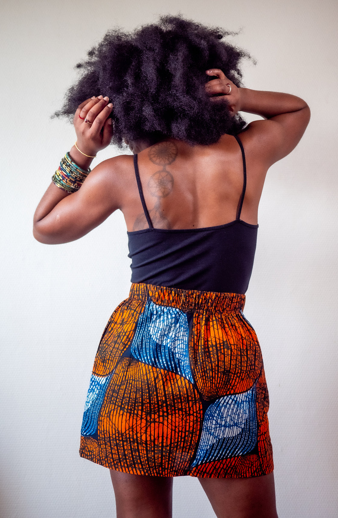 Jupe mini en imprimé Wax africain - Orange