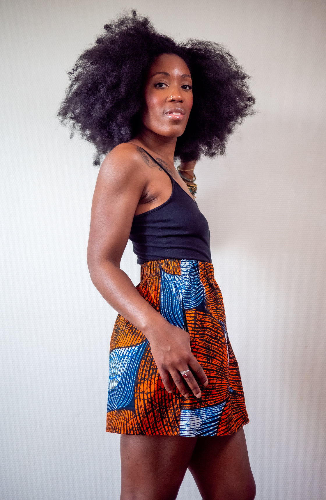Jupe mini en imprimé Wax africain - Orange