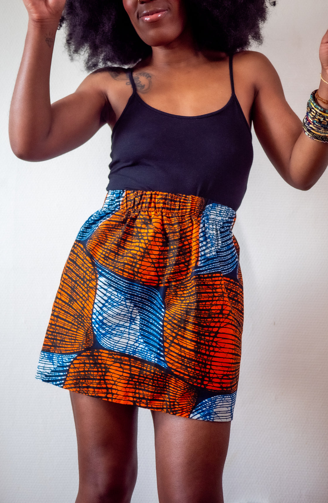 Jupe mini en imprimé Wax africain - Orange