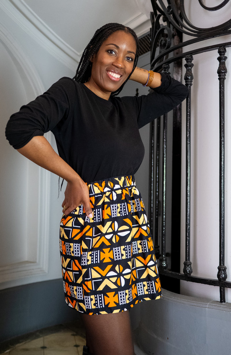 Jupe mini en imprimé Wax africain Bogo orange – Harris M