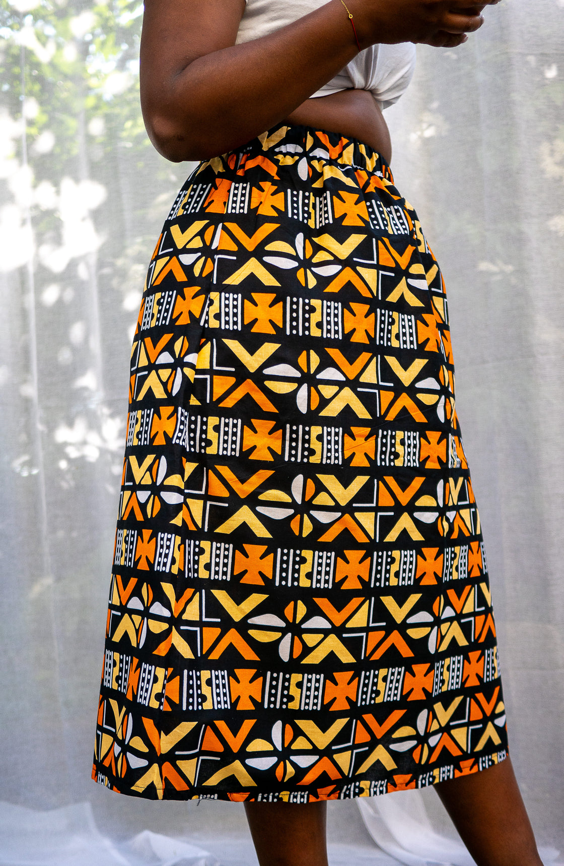 Jupe midi en imprimé Wax africain - Bogo orange