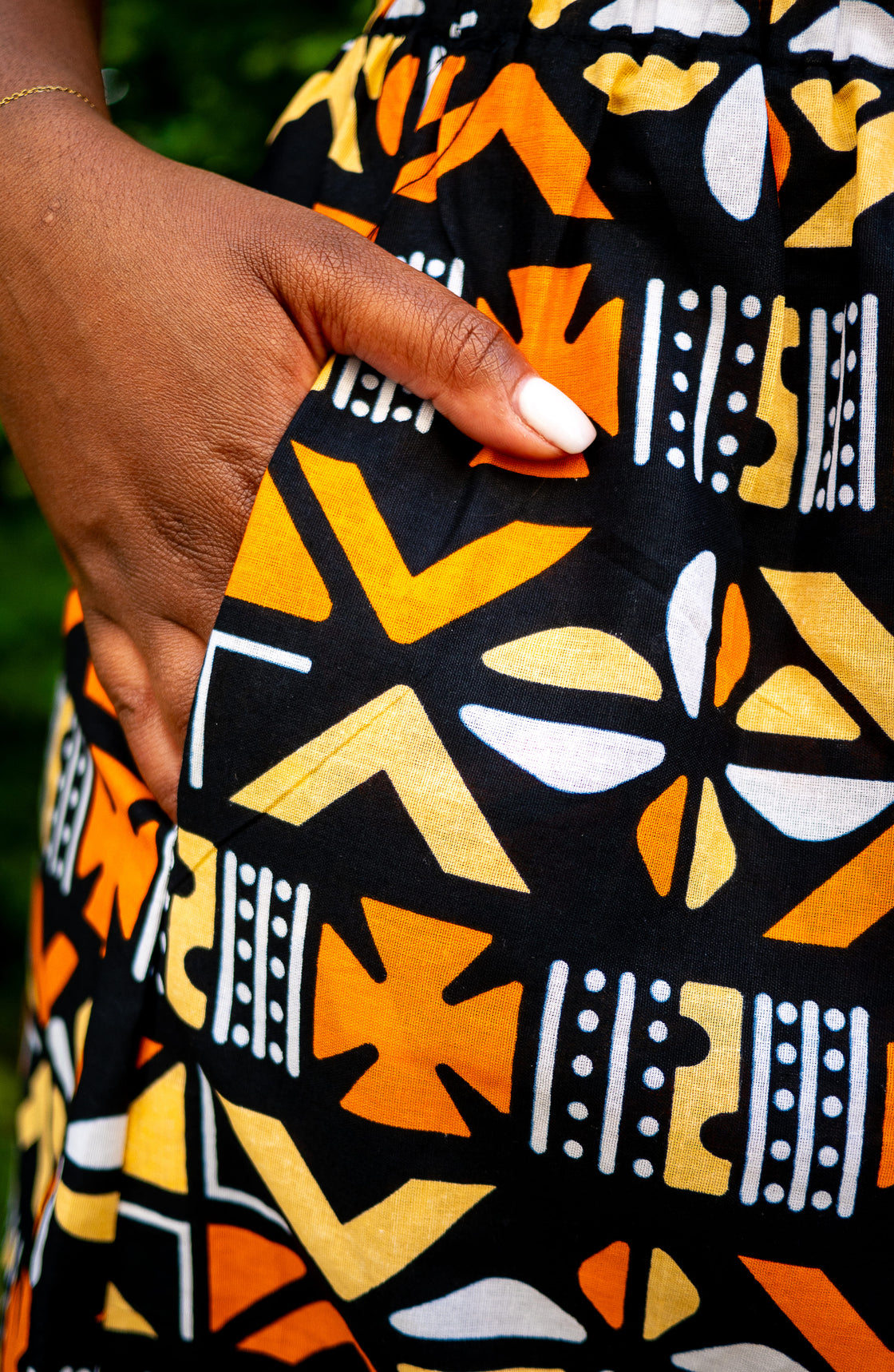 Jupe midi en imprimé Wax africain - Bogo orange