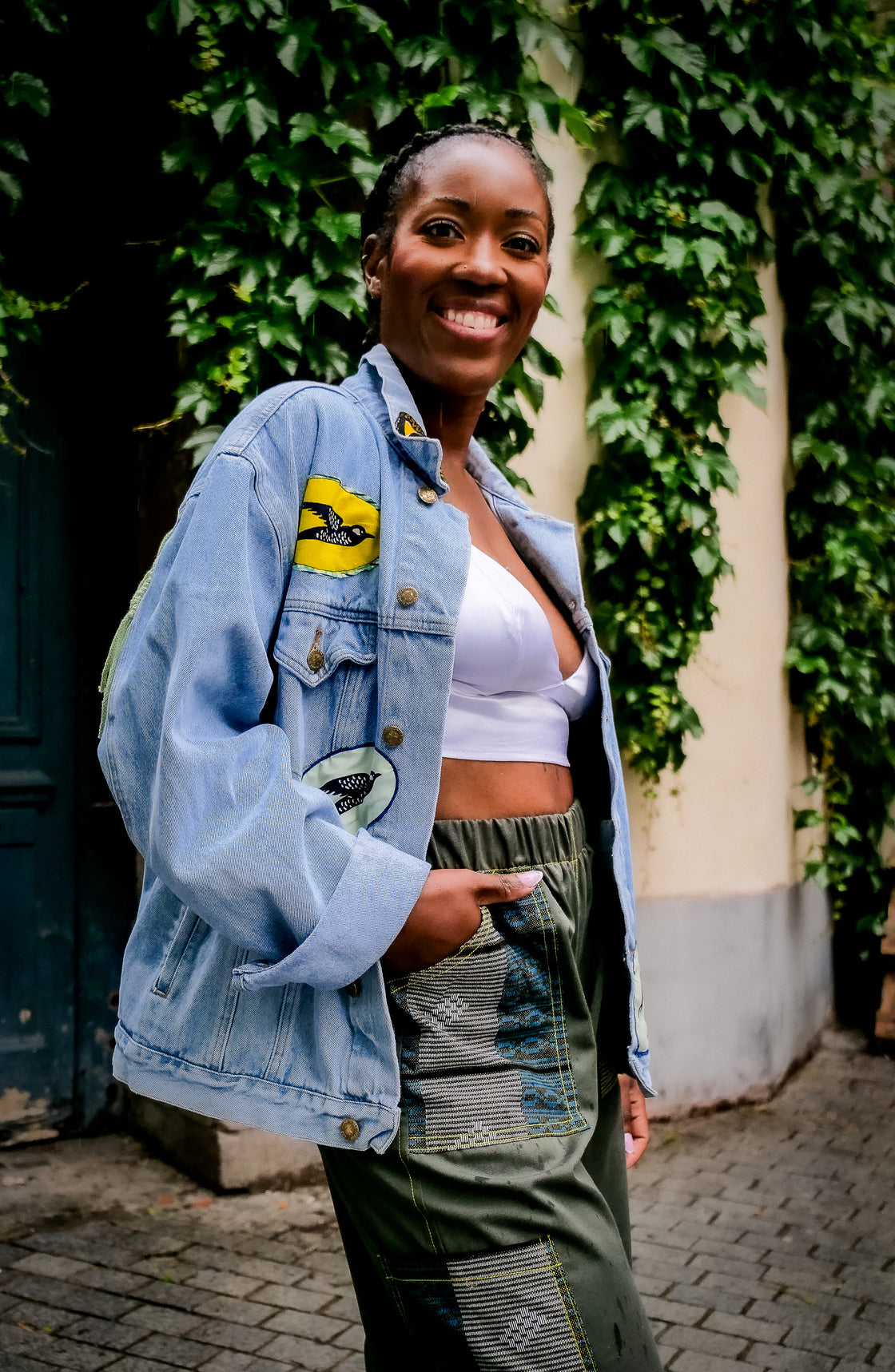 Veste en jean upcyclé - Hirondelles