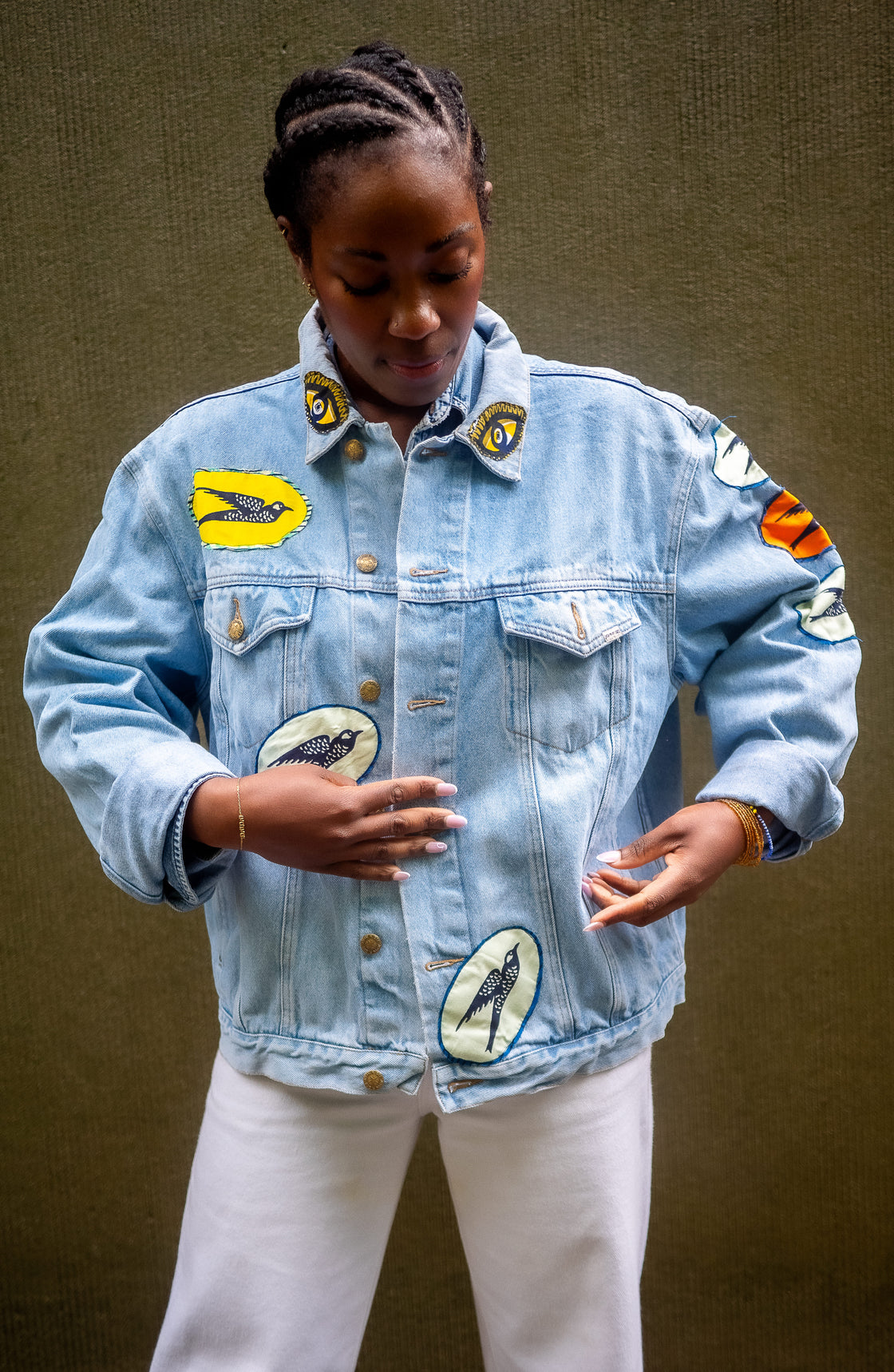 Veste en jean upcyclé - Hirondelles