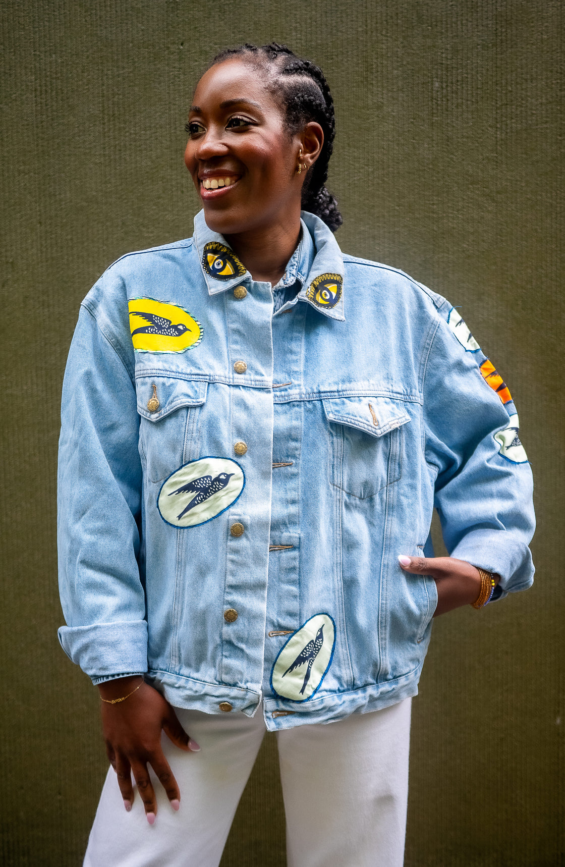 Veste en jean upcyclé - Hirondelles