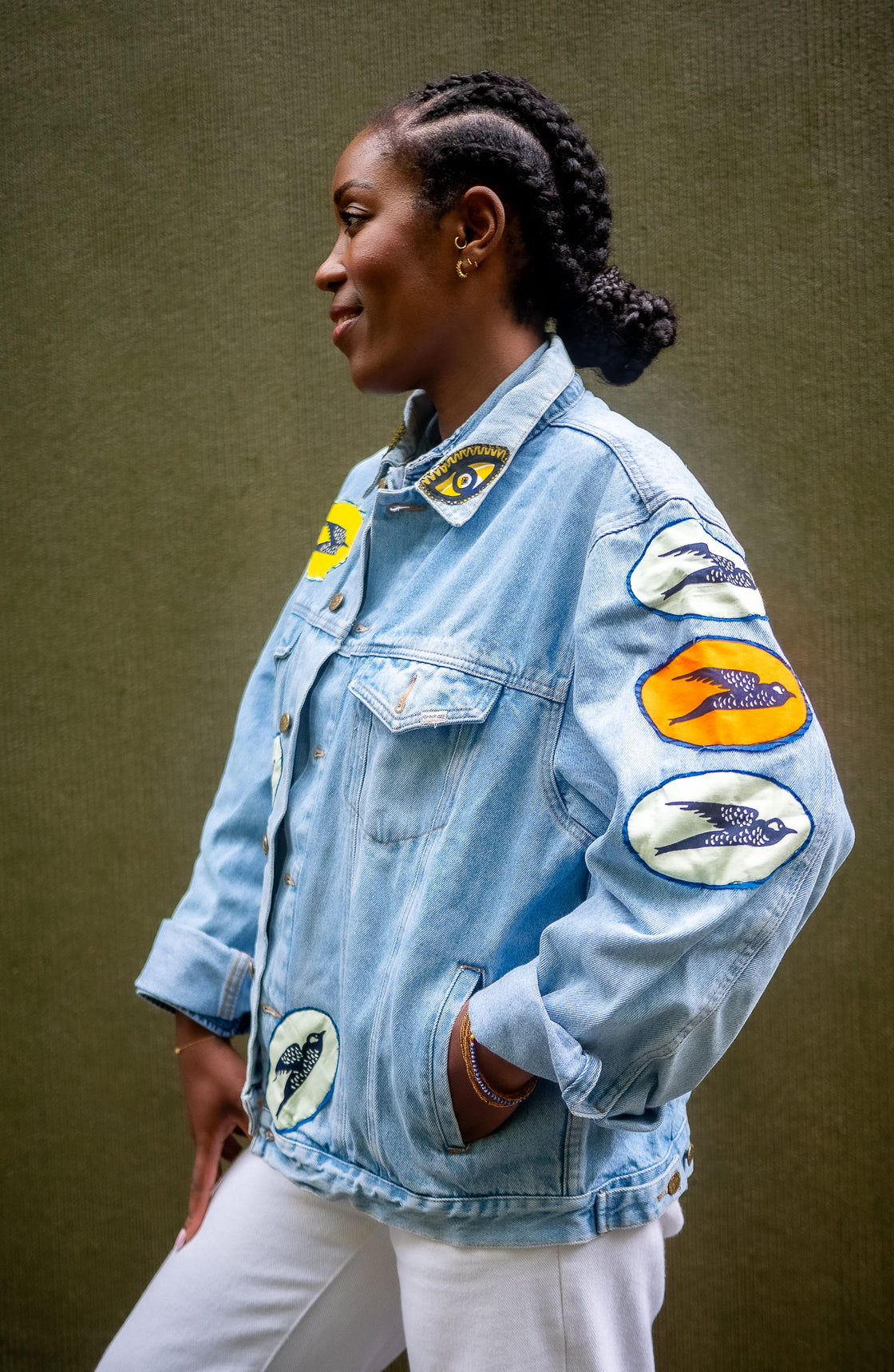 Veste en jean upcyclé - Hirondelles