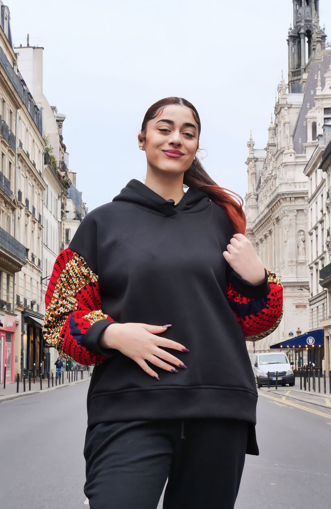 Hoodie wax Motema - Noir et Rouge